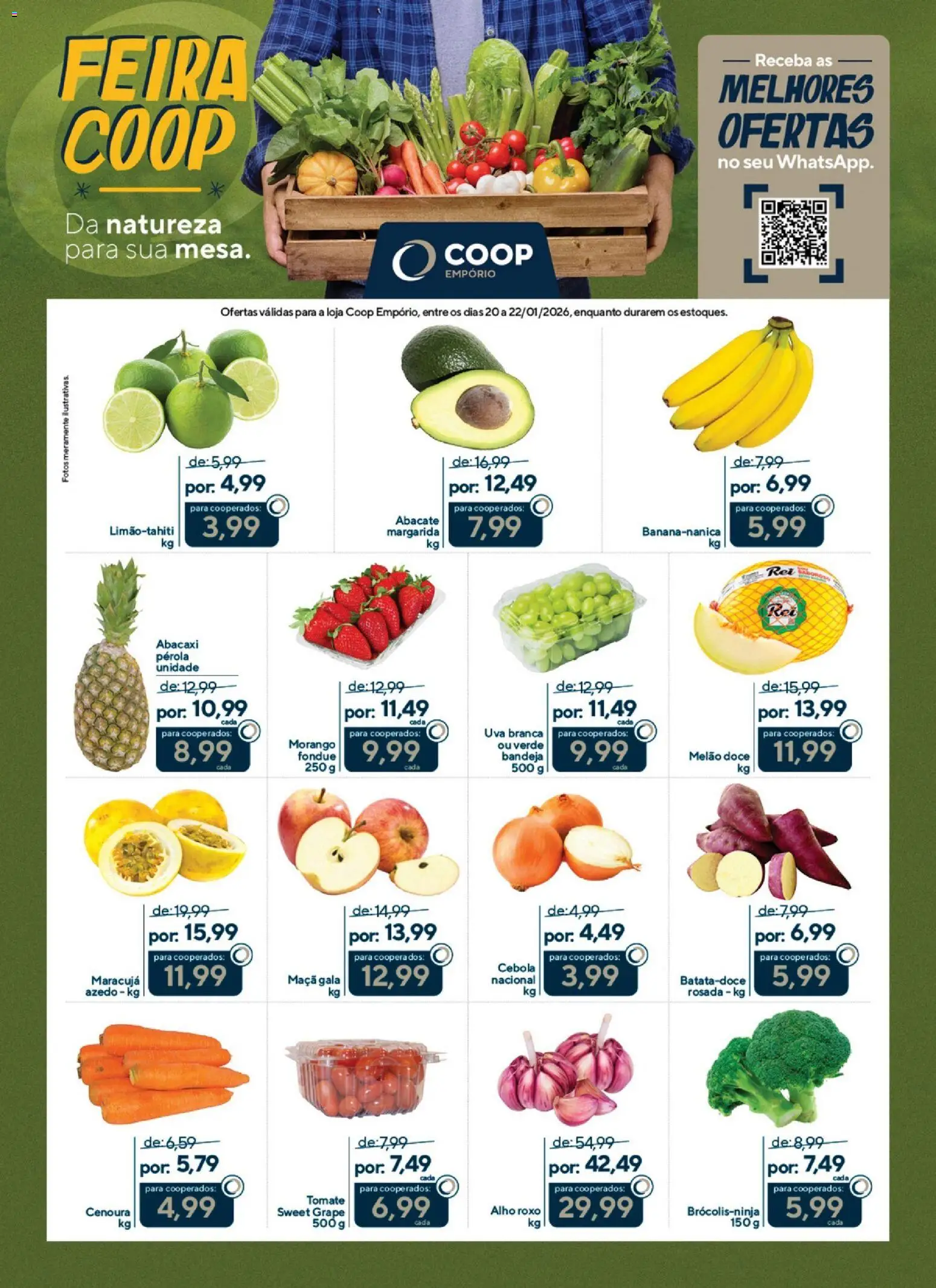 Pré-Visualização do folheto "Ofertas Terça a Quinta Empório" da loja Coop válido a partir de 20/01/2026 - Uva, Abacaxi, Maracujá, Tomate, Abacate, Cebola, Bandeja, Alho