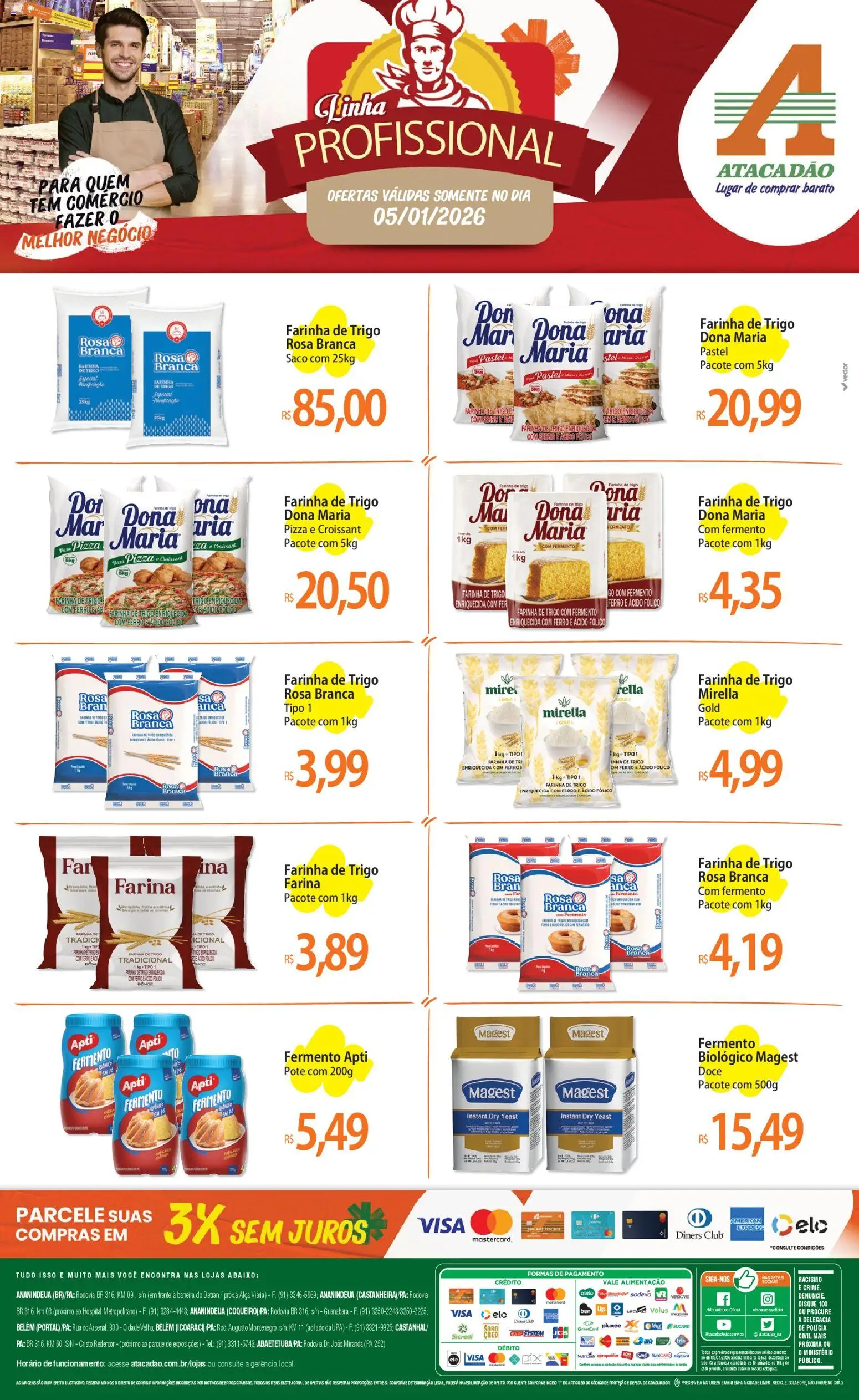 Pré-Visualização do folheto "Ofertas - PA" da loja Atacadão válido a partir de 05/01/2026 - Pizza, Pá, Croissant, Doce, Ferro, Farinha de trigo, Fermento biológico, Farinha