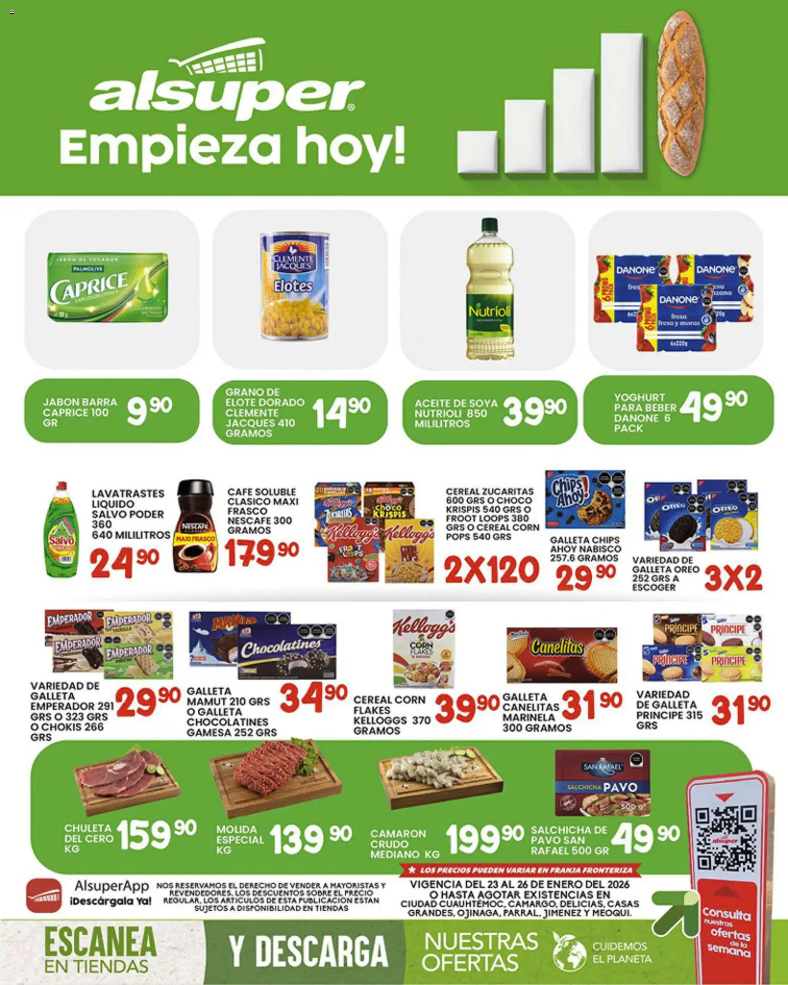 Vista previa las ofertas de la tienda Alsuper - Folleto desde el 23/01/2026 - Aceite, Pavo, Jabón, Oreo, Chuleta, Steak, Café soluble, Frasco