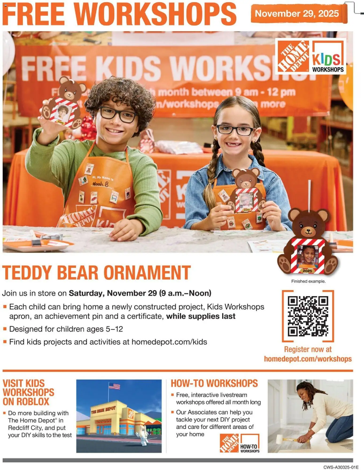 Ad Preview of Home Depot Kids Workshops from 11/22/2025