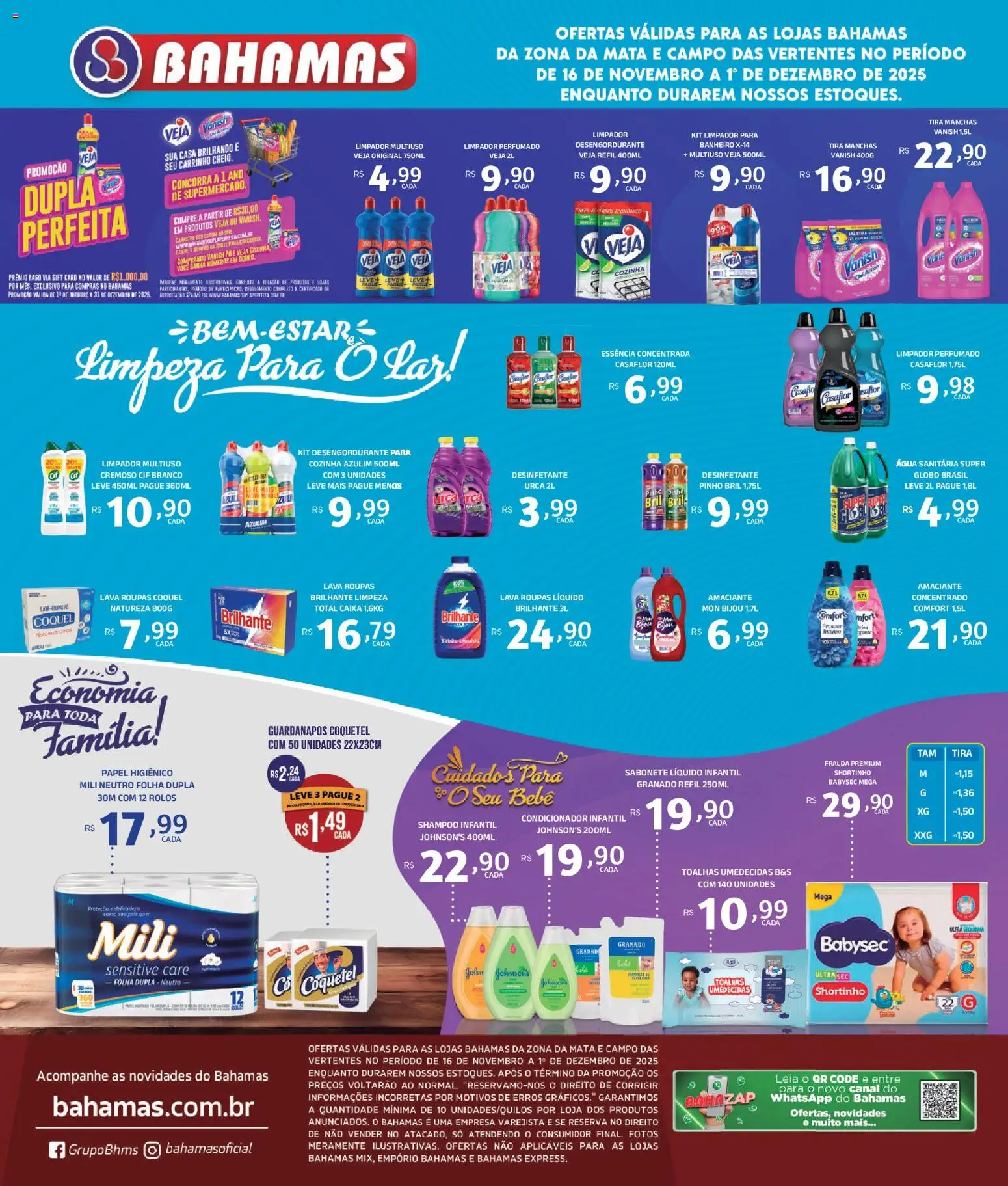 Pré-Visualização do folheto "Ofertas Higiene e Limpeza" da loja Bahamas Supermercados válido a partir de 16/11/2025