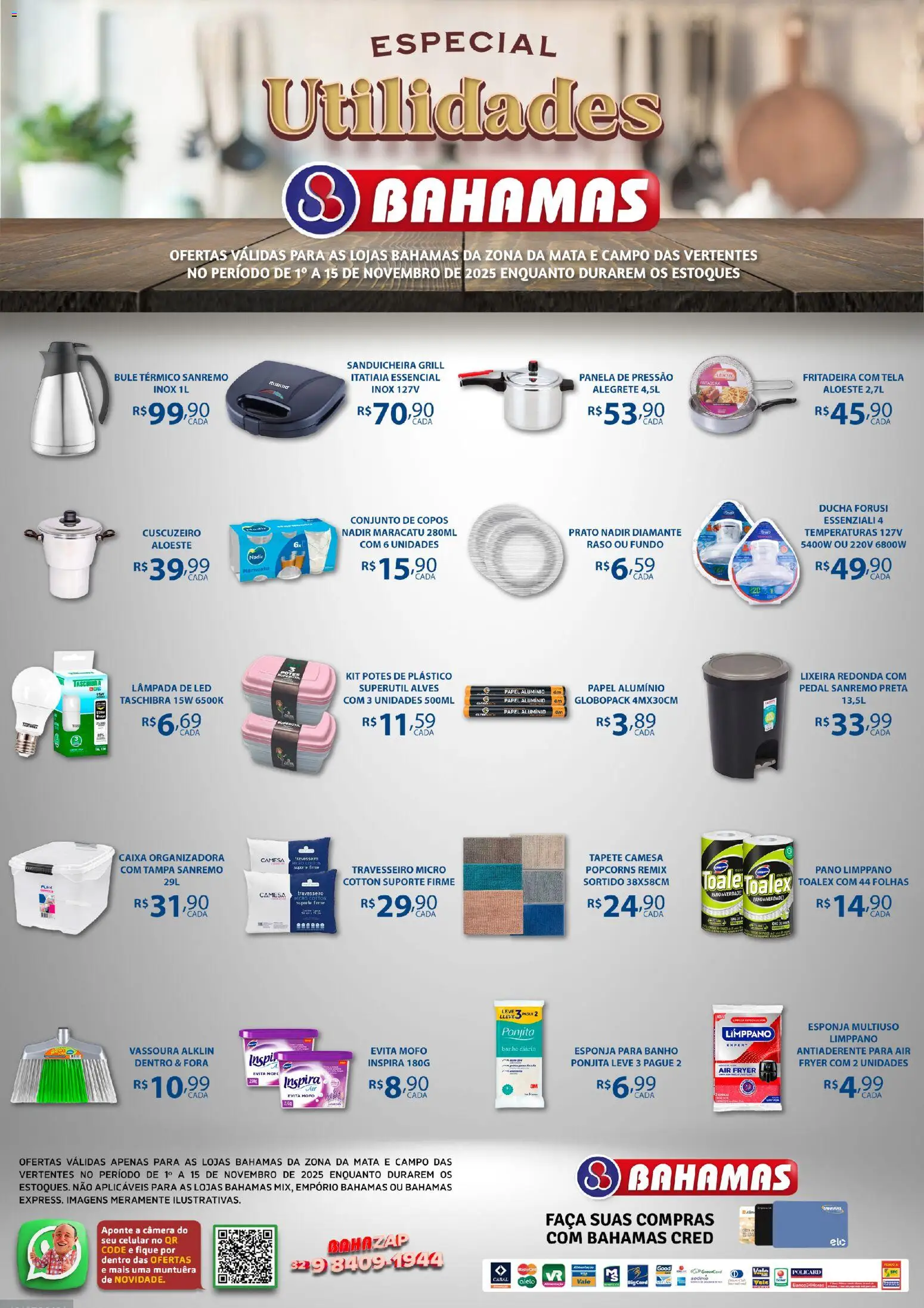 Pré-Visualização do folheto "Ofertas Especial Utilidades" da loja Bahamas Supermercados válido a partir de 01/11/2025