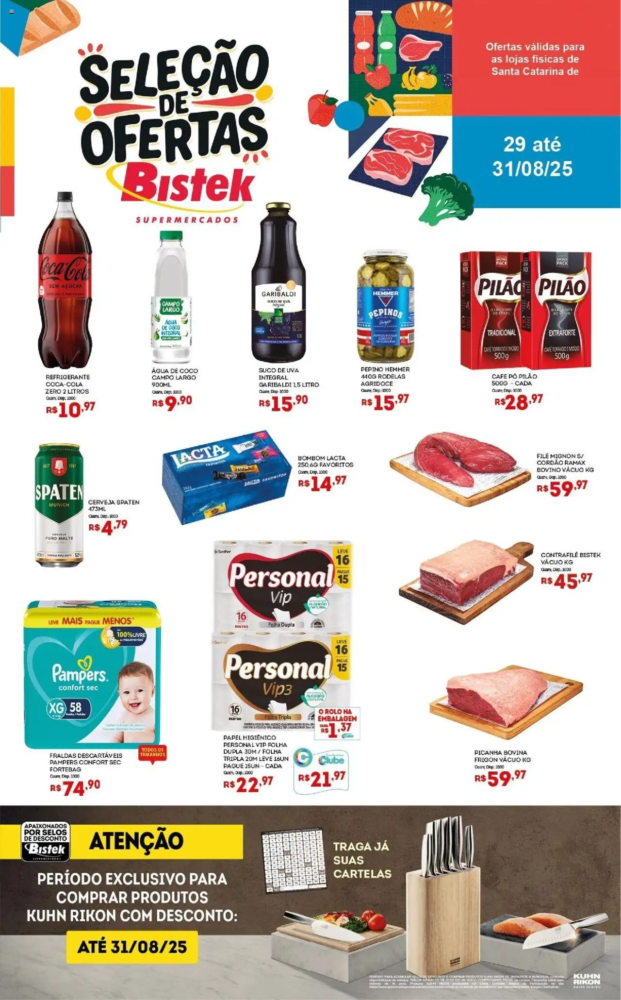 Bistek Supermercados folheto "Ofertas do Fim de Semana " válido a partir de 29/08/2025 - número de página 1 - Café, Cerveja, Picanha, Suco, Açúcar, Pampers, Papel higiênico, Pó