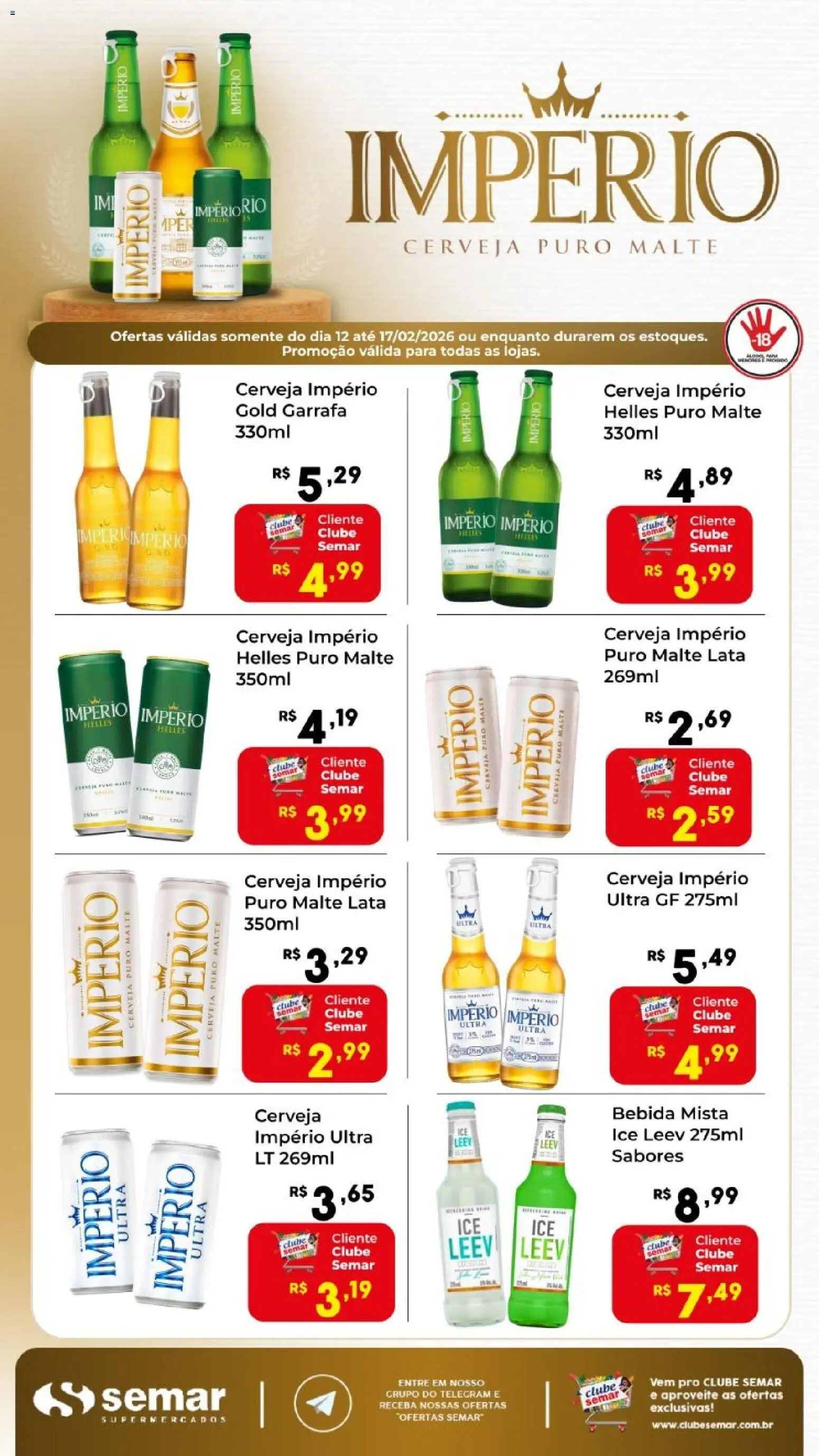 Pré-Visualização do folheto "Ofertas Império " da loja Semar Supermercado válido a partir de 12/02/2026 - Cerveja, Bebida, Ice Leev