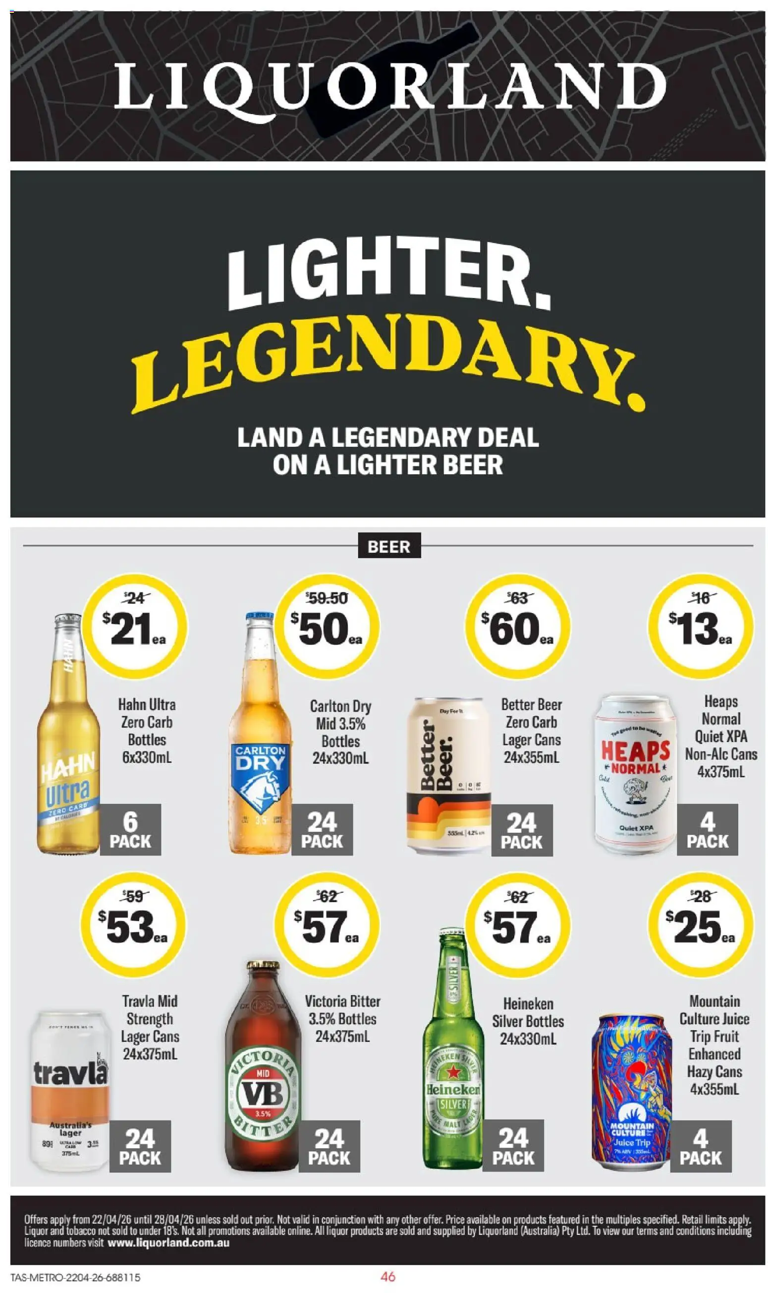 Preview of catalogue Liquorland catalogue TAS from shop Liquorland valid 22/04/2026 - Heineken, Juice, Beer, Fruit