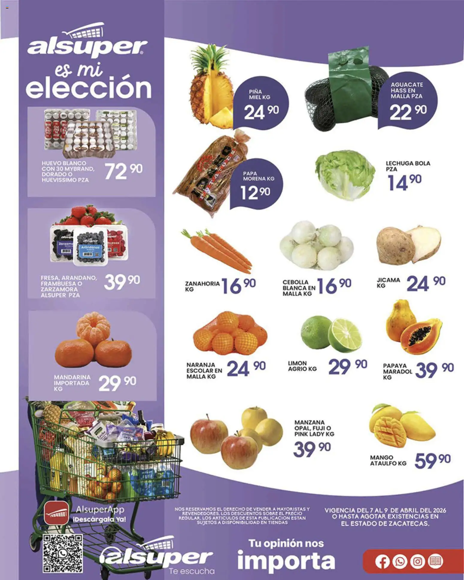 Vista previa las ofertas de la tienda Alsuper - Alsuper folleto Zacatecas desde el 07/04/2026 - Mango, Manzana, Aguacate, Leche, Huevo, Cebolla, Miel, Sobre