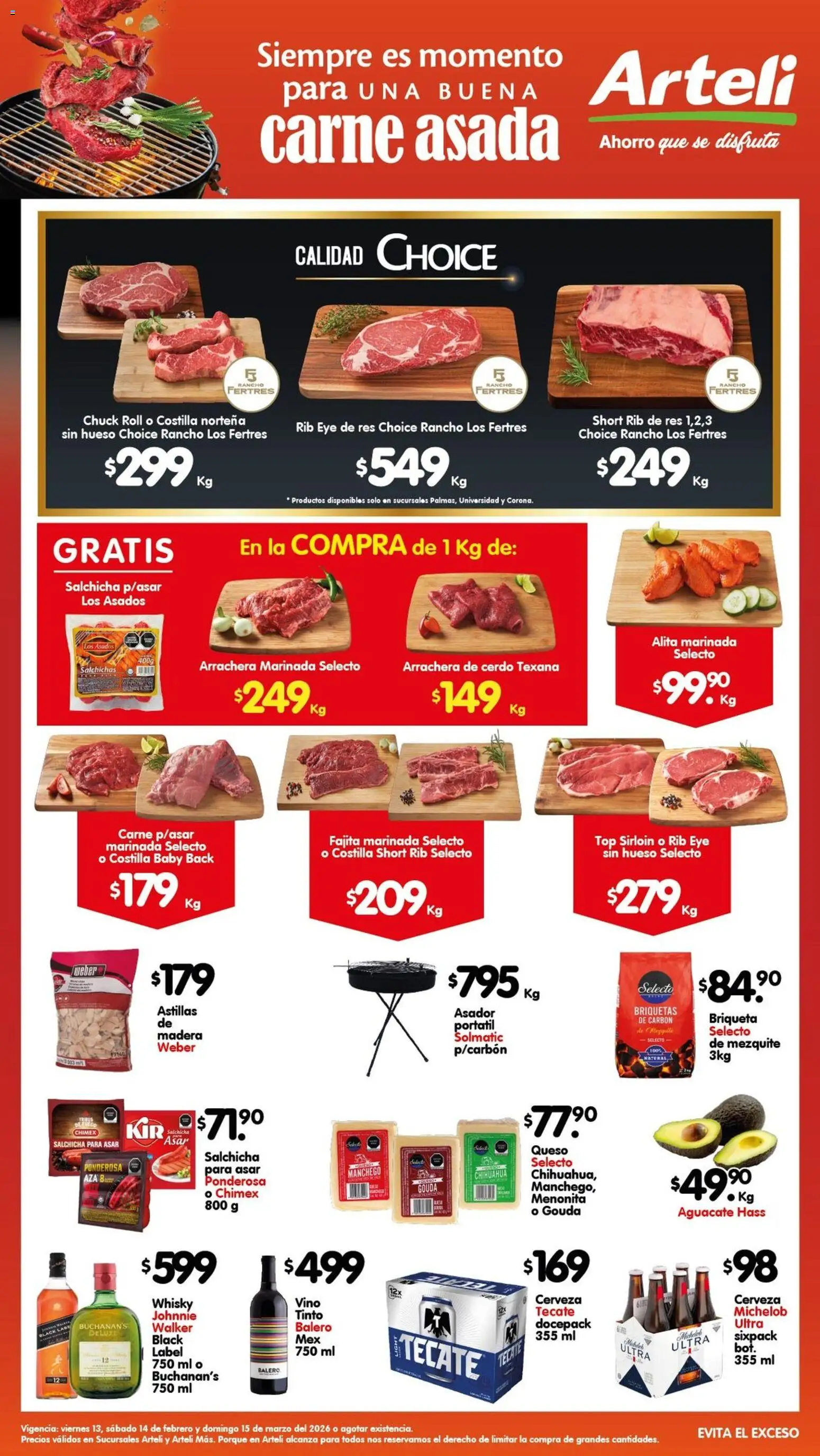Vista previa las ofertas de la tienda Arteli - Arteli folleto Carnes & Cortes desde el 13/03/2026 - Whisky, Cerveza, Queso, Carne, Asador, Res, Salchichas, Briquetas