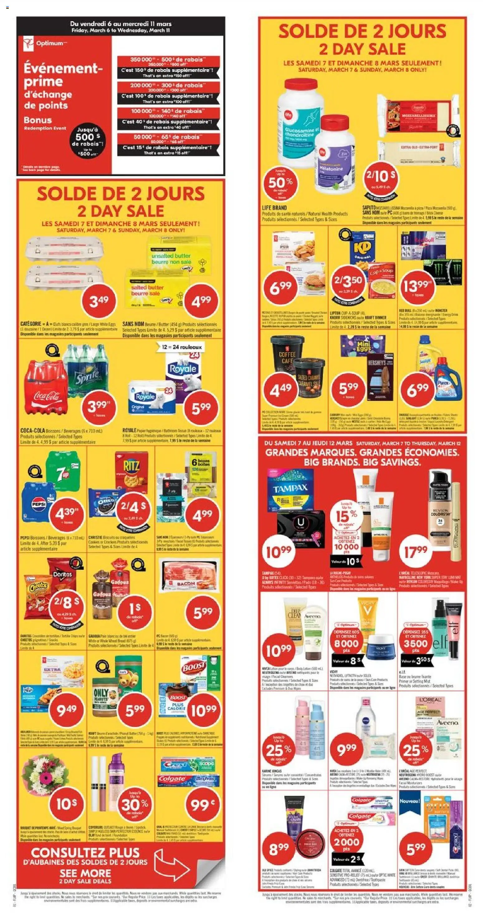 Preview of leaflet Pharmaprix weekly flyer / circulaire from shop Pharmaprix is valid from Mar 06, 2026 - Pots, Eggs, Chips, Pepsi, Biscuits, Bacon, Crackers, Lipstick