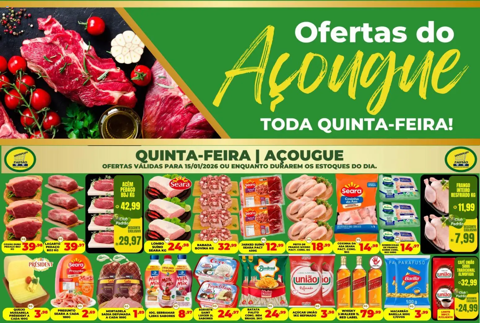 Pré-Visualização do folheto "Ofertas do Açougue" da loja Supermercado Padrão válido a partir de 15/01/2026