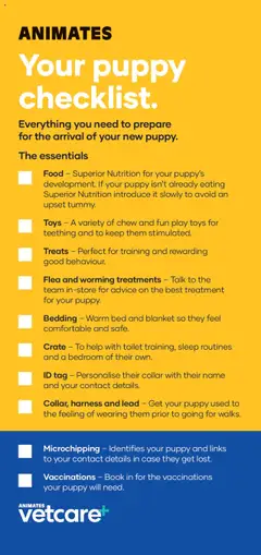 Preview of catalogue Your puppy checklist from shop Animates valid 1 Jan 2024