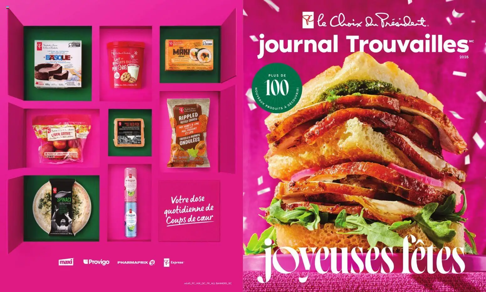 Preview of leaflet Journal Trouvailles - Joyeuses Fêtes from shop Provigo is valid from Oct 30, 2025 - Honey, Chocolate, Biscuits, Kettle, Lime