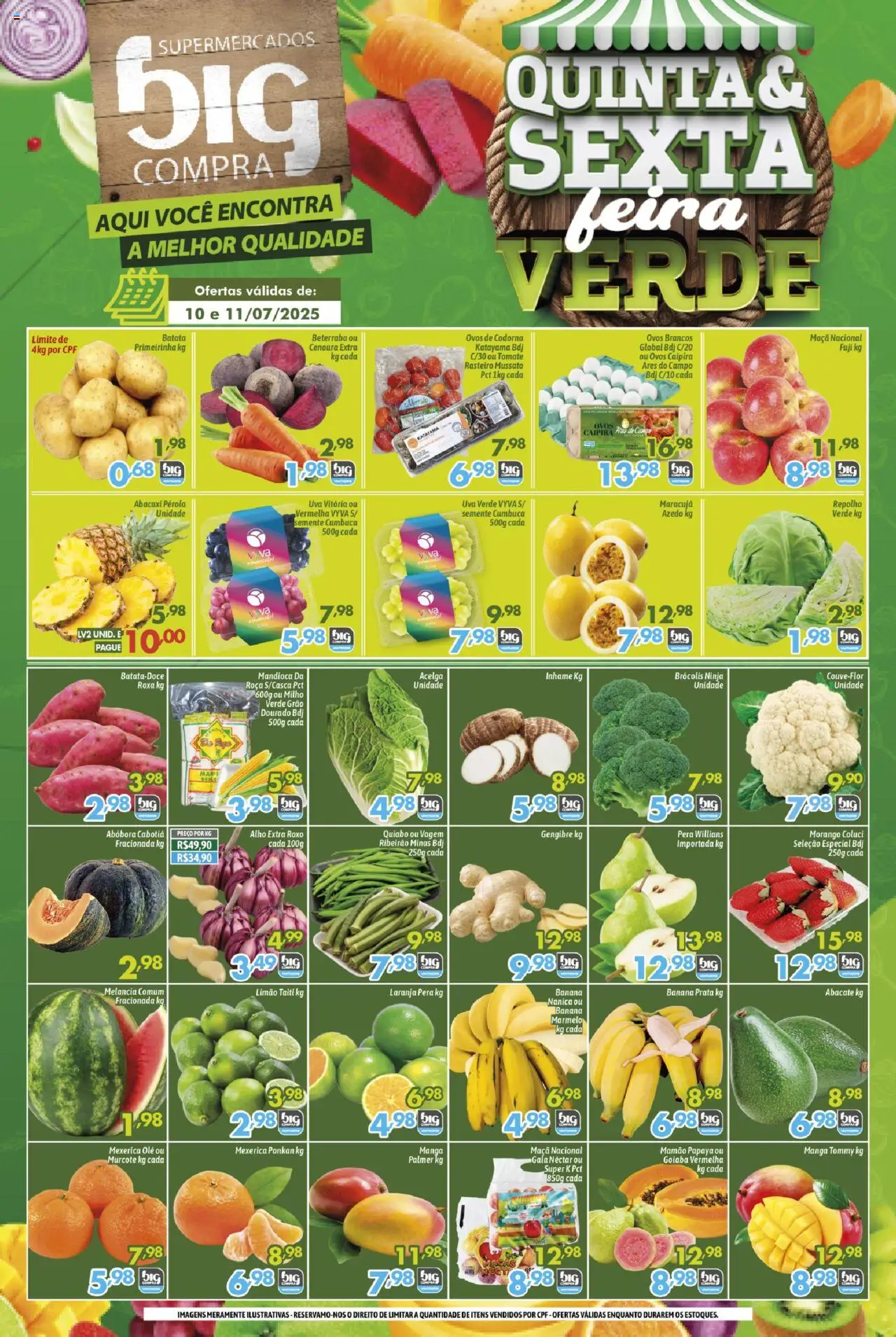 Big Compra folheto "Ofertas Feira" válido a partir de 10/07/2025 - número de página 1 - Goiaba, Maracujá, Pera, Abóbora, Uva, Manga, Cenoura, Mamão