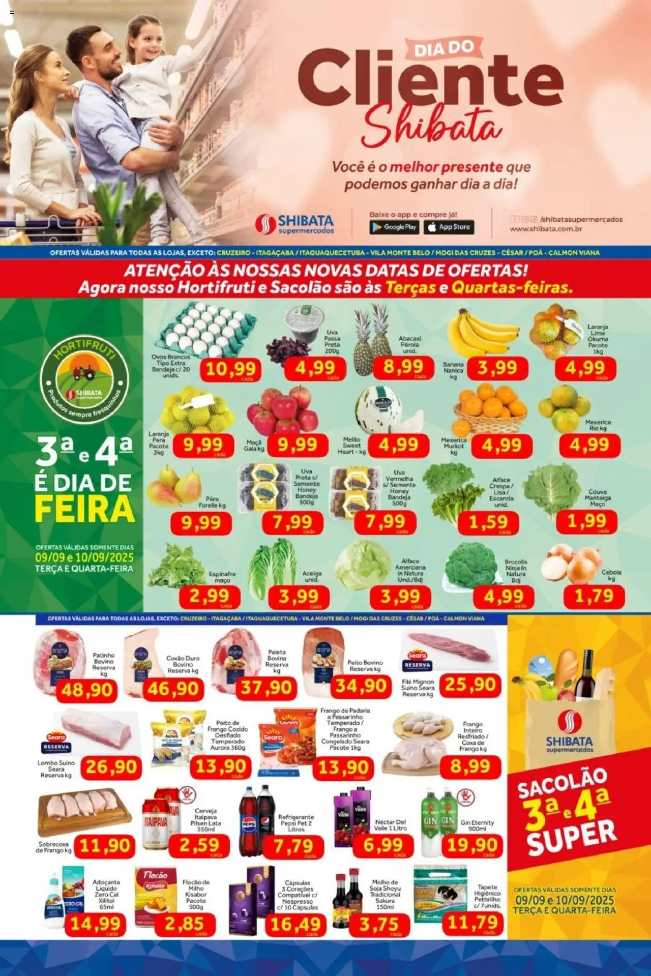 Shibata folheto "Ofertas da semana" válido a partir de 09/09/2025 - número de página 1 - Cerveja, Gin, Abacaxi, Manteiga, Alface, Bandeja, Cápsulas, Coxão duro
