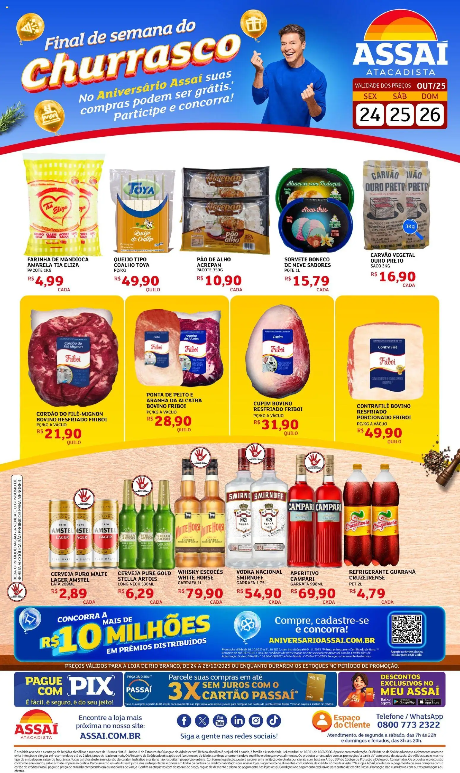Assaí Atacadista folheto "Encarte - AC" válido a partir de 24/10/2025 - número de página 1 - Pão, Bebida, Refrigerante, Mandioca, Pao de alho, Carvão vegetal, Farinha de mandioca, Filé mignon