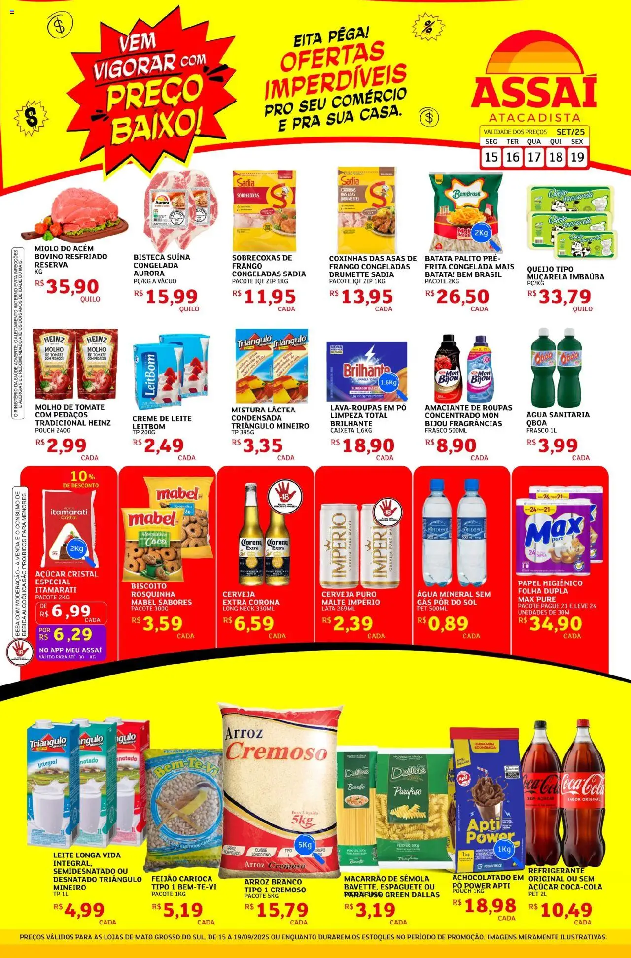 Assaí Atacadista folheto "Encarte - MS" válido a partir de 15/09/2025 - número de página 1 - Leite, Queijo, Batata, Refrigerante, Creme de leite, Baixo, Achocolatado, Muçarela
