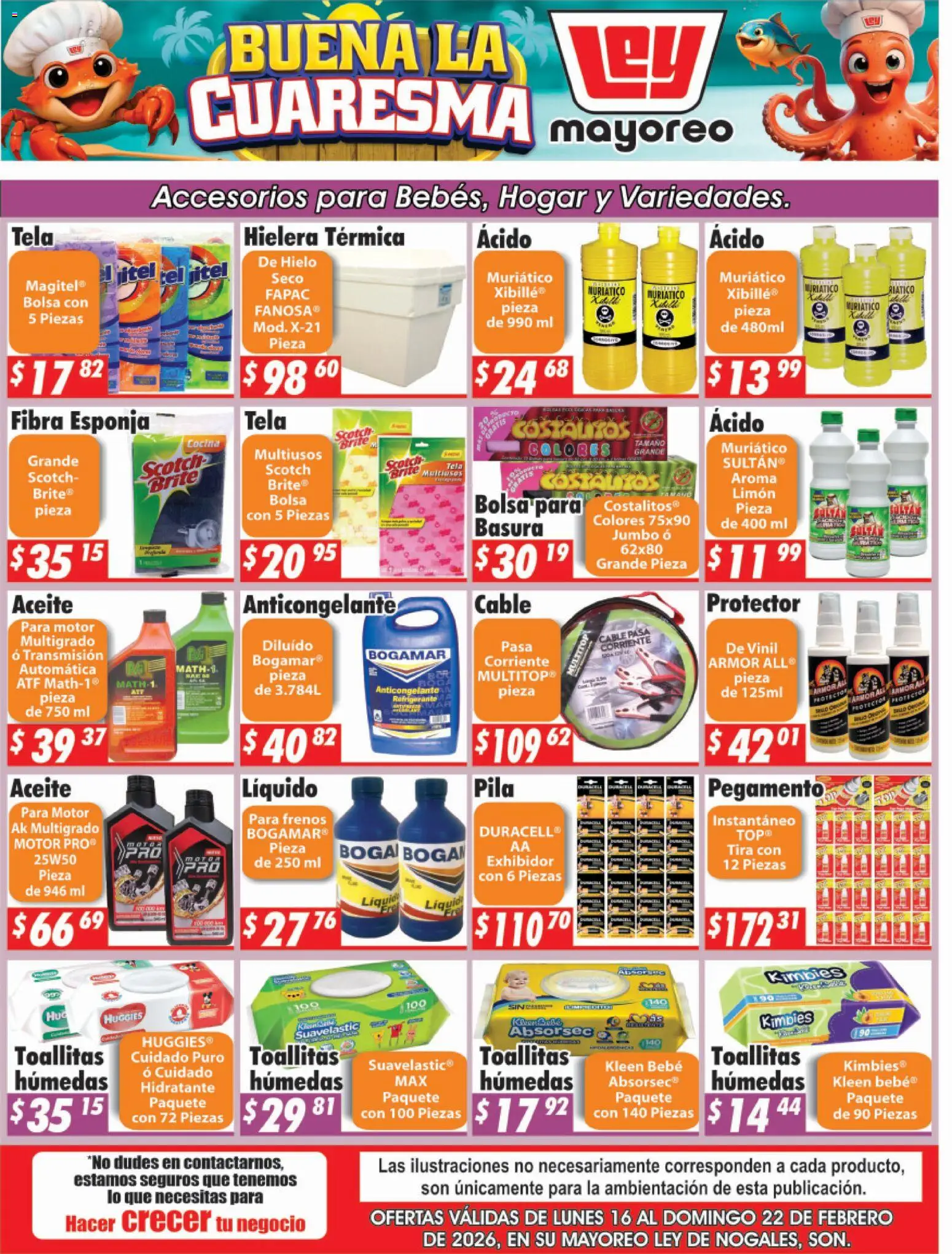 Vista previa las ofertas de la tienda Casa Ley - Folleto Nogales desde el 16/02/2026 - Cocina, Bolsa, Limón, Toallitas húmedas, Esponja, Hielo, Cable, Pegamento