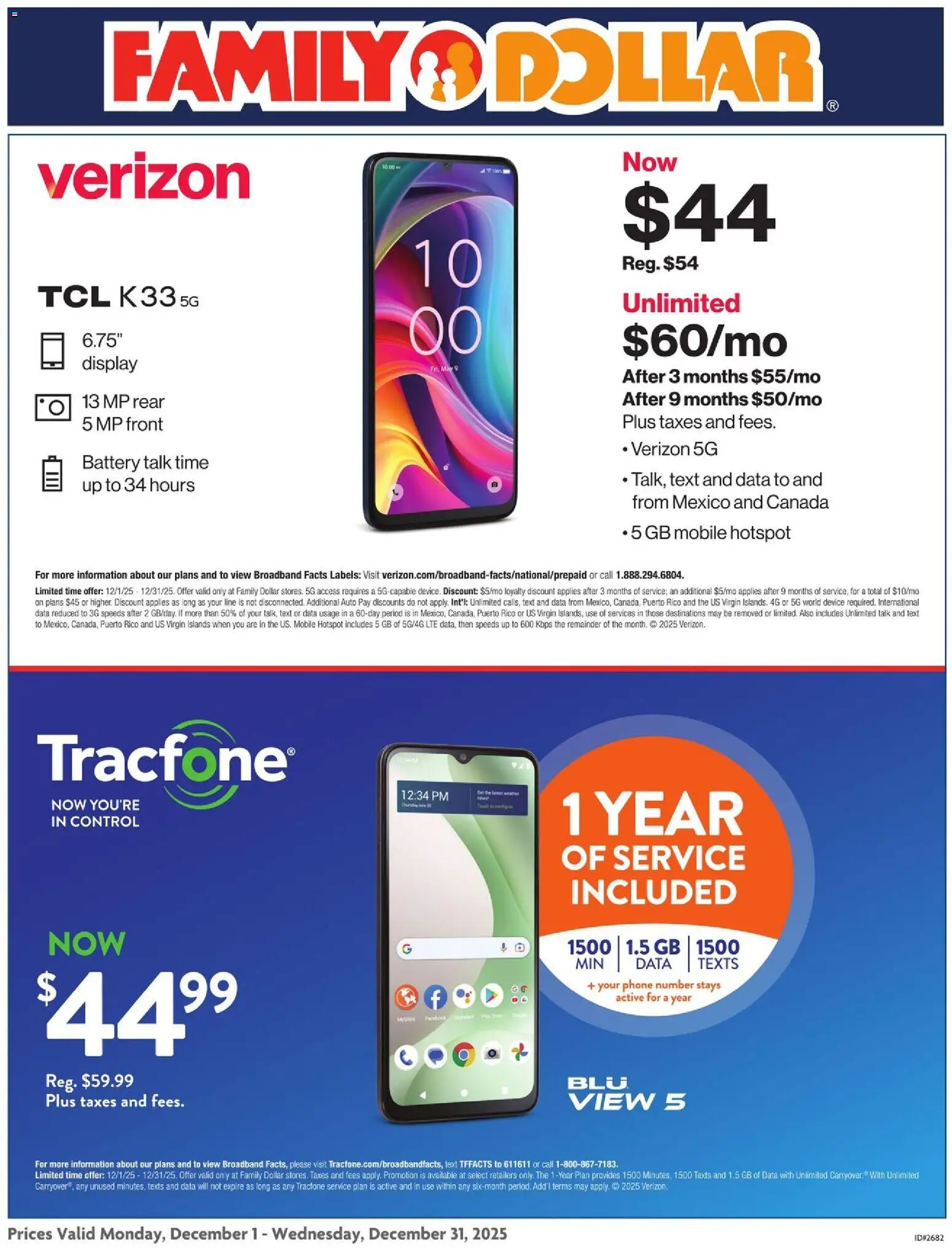 Ad Preview of Family Dollar AT&T/Tracfone from 12/01/2025 - Phone, Battery