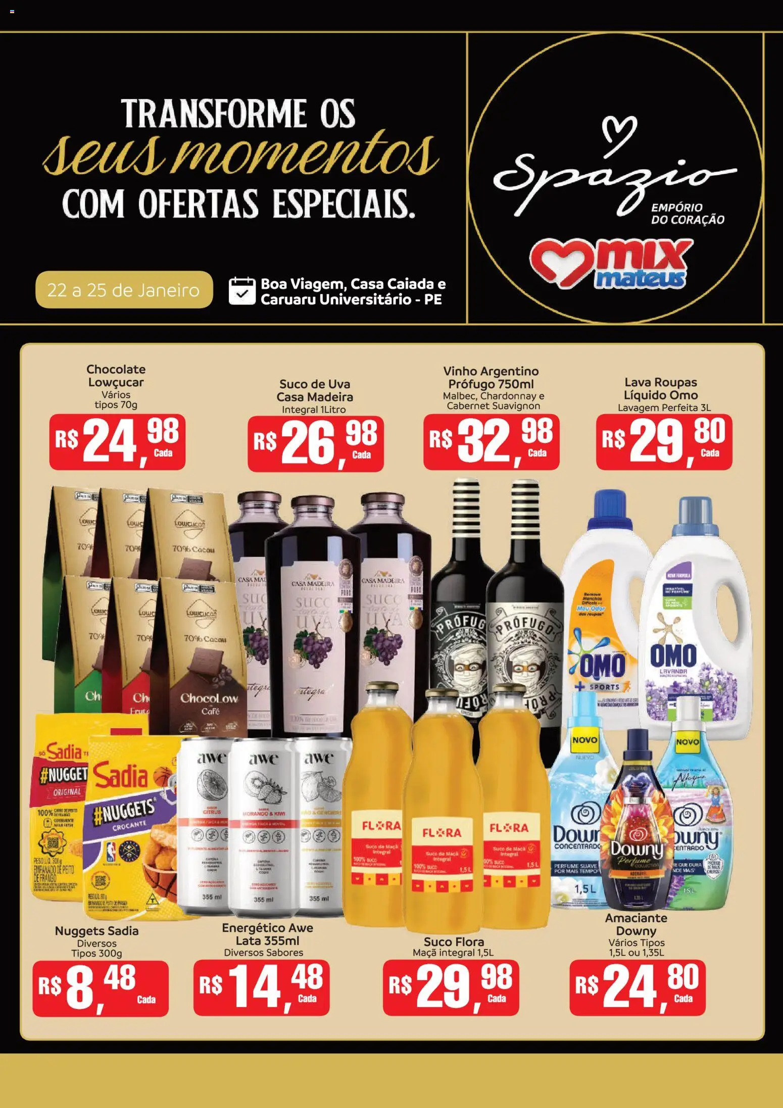 Pré-Visualização do folheto "Ofertas Momentos Especiais" da loja Mateus válido a partir de 22/01/2026 - Café, Perfume, Chocolate, Vinho, Roupas, Gengibre, Suco, Amaciante