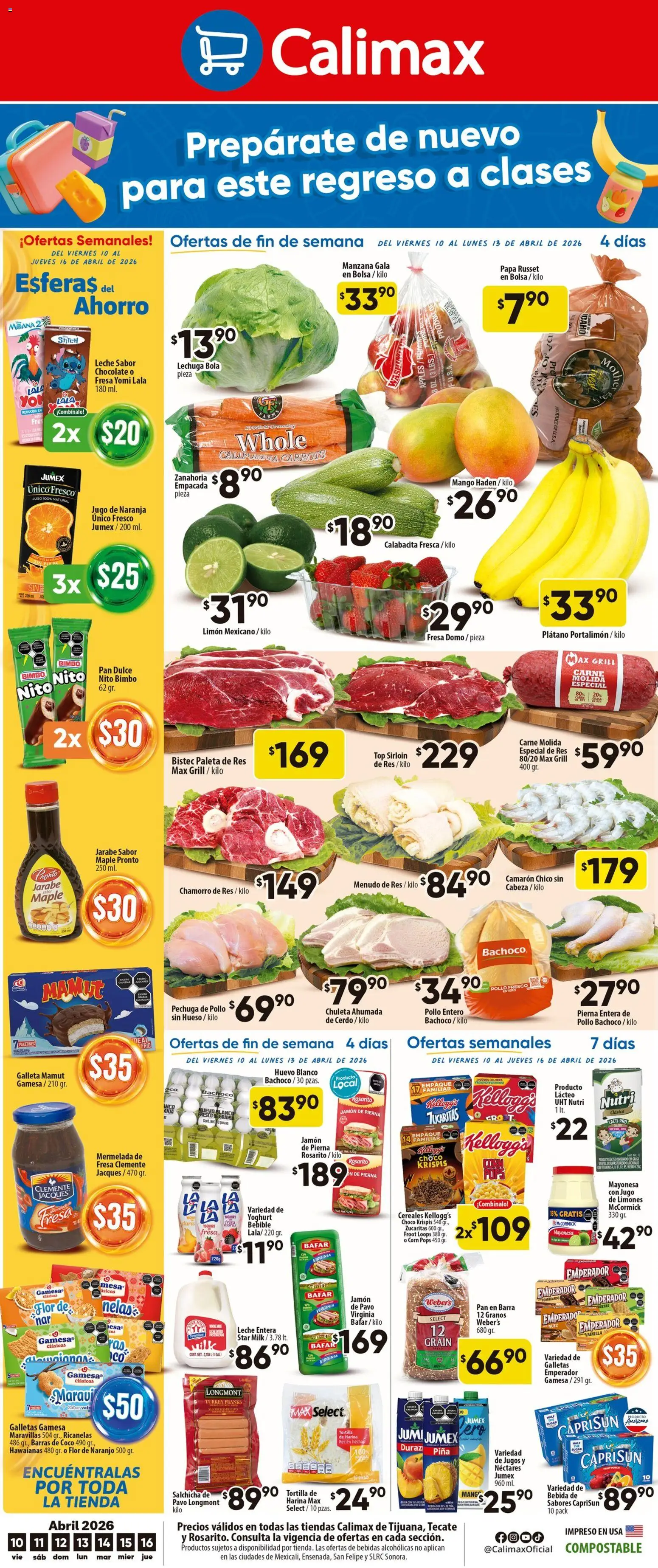 Vista previa las ofertas de la tienda Calimax - Calimax folleto Tecate desde el 10/04/2026 - Mango, Huevo, Carne, Pavo, Vainilla, Harina, Mermelada, Leche entera