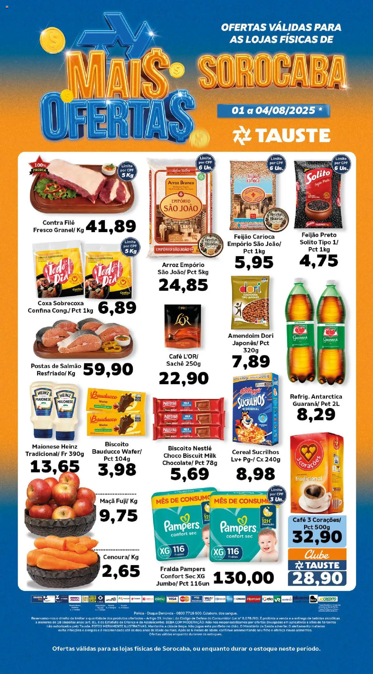 Tauste folheto "Ofertas Semanal" válido a partir de 01/08/2025 - número de página 1 - Café, Chocolate, Fralda pampers, Amendoim, Arroz, Feijão, Sucrilhos, Guaraná