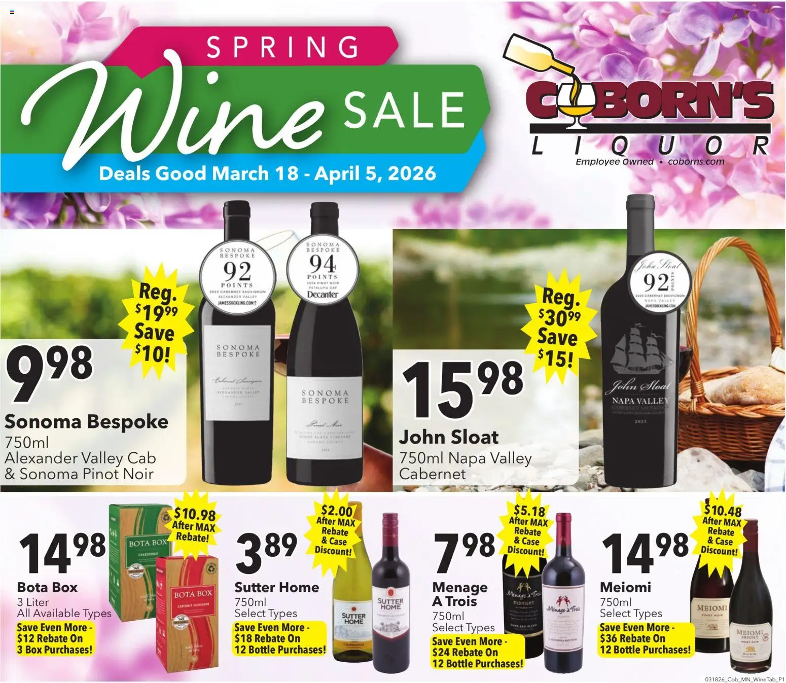 Ad Preview of Coborn's Coborn's Wine Sale from 03/18/2026 - Box, Wine, Cap, Case