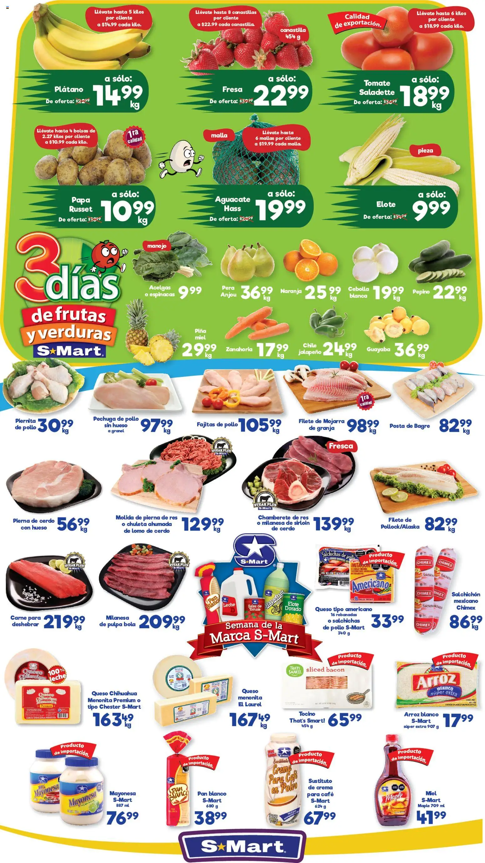 Vista previa las ofertas de la tienda S-Mart - Folleto Chihuahua desde el 03/02/2026 - Pollo, Papa, Fresa, Tomate, Plátano, Chuleta ahumada, Pierna de cerdo, Polvo