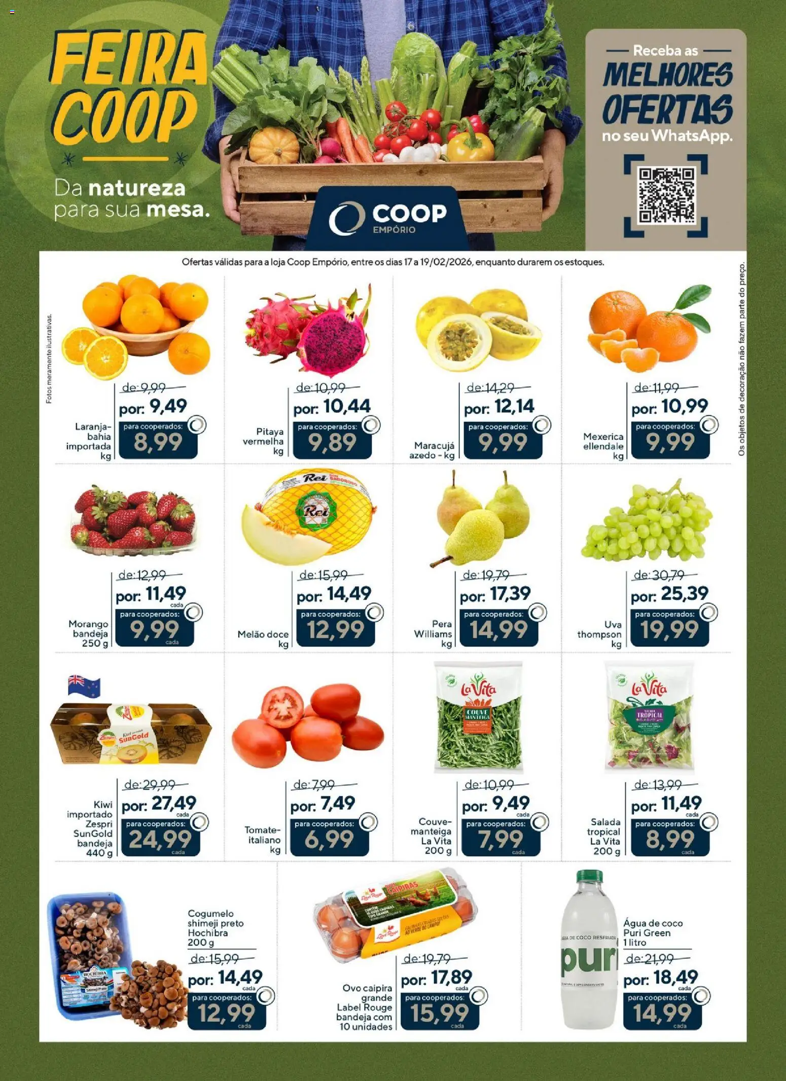 Pré-Visualização do folheto "Ofertas Feira e Açougue Empório" da loja Coop válido a partir de 17/02/2026 - Coco, Água, Água de coco, Decoração, Doce, Salada, Bandeja, Melão