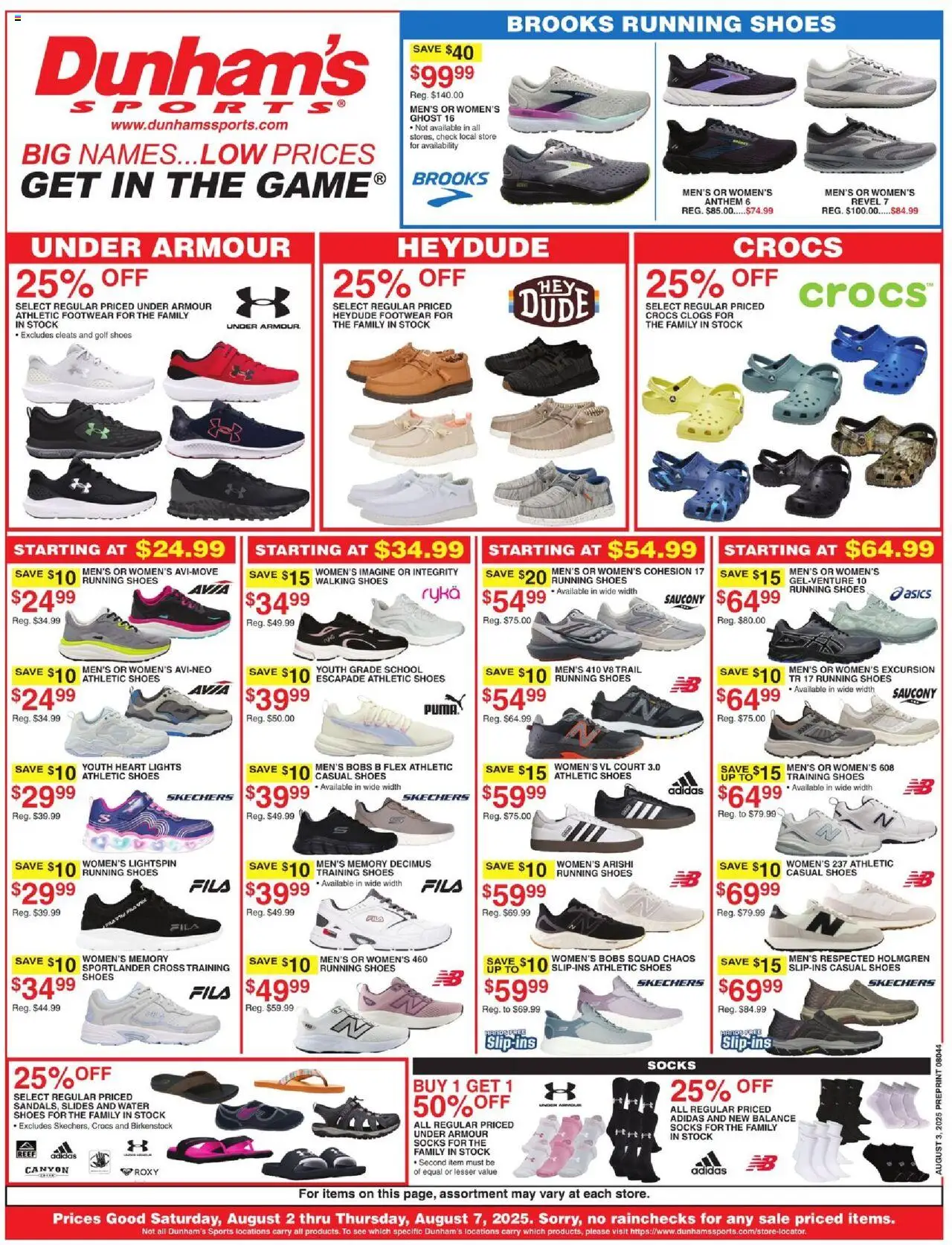 Dunham's Sports Weekly Ad from 08/02/2025 - Flyer - Page number 1 - Water, Socks, Pump