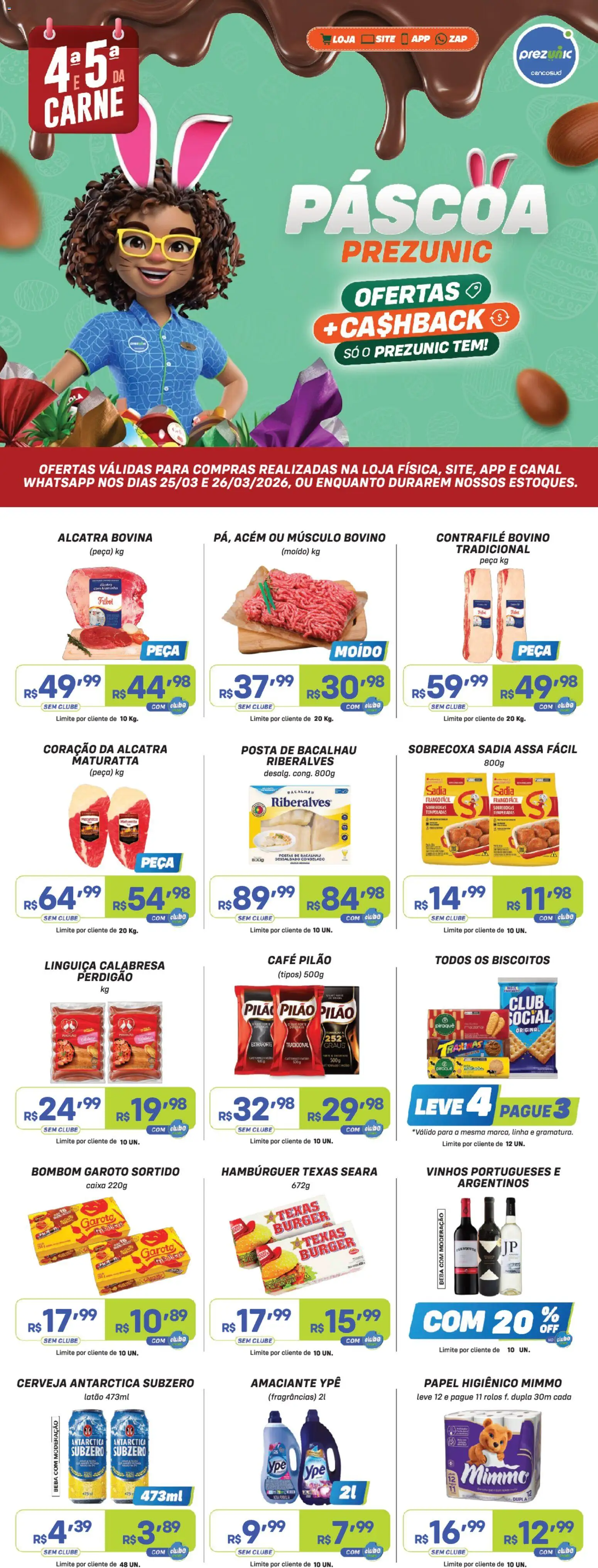 Pré-Visualização do folheto "Prezunic ofertas" da loja Prezunic válido a partir de 25/03/2026 - Caixa, Carne, Biscoitos, Frango, Bacalhau, Papel higiênico, Maminha, Café pilão