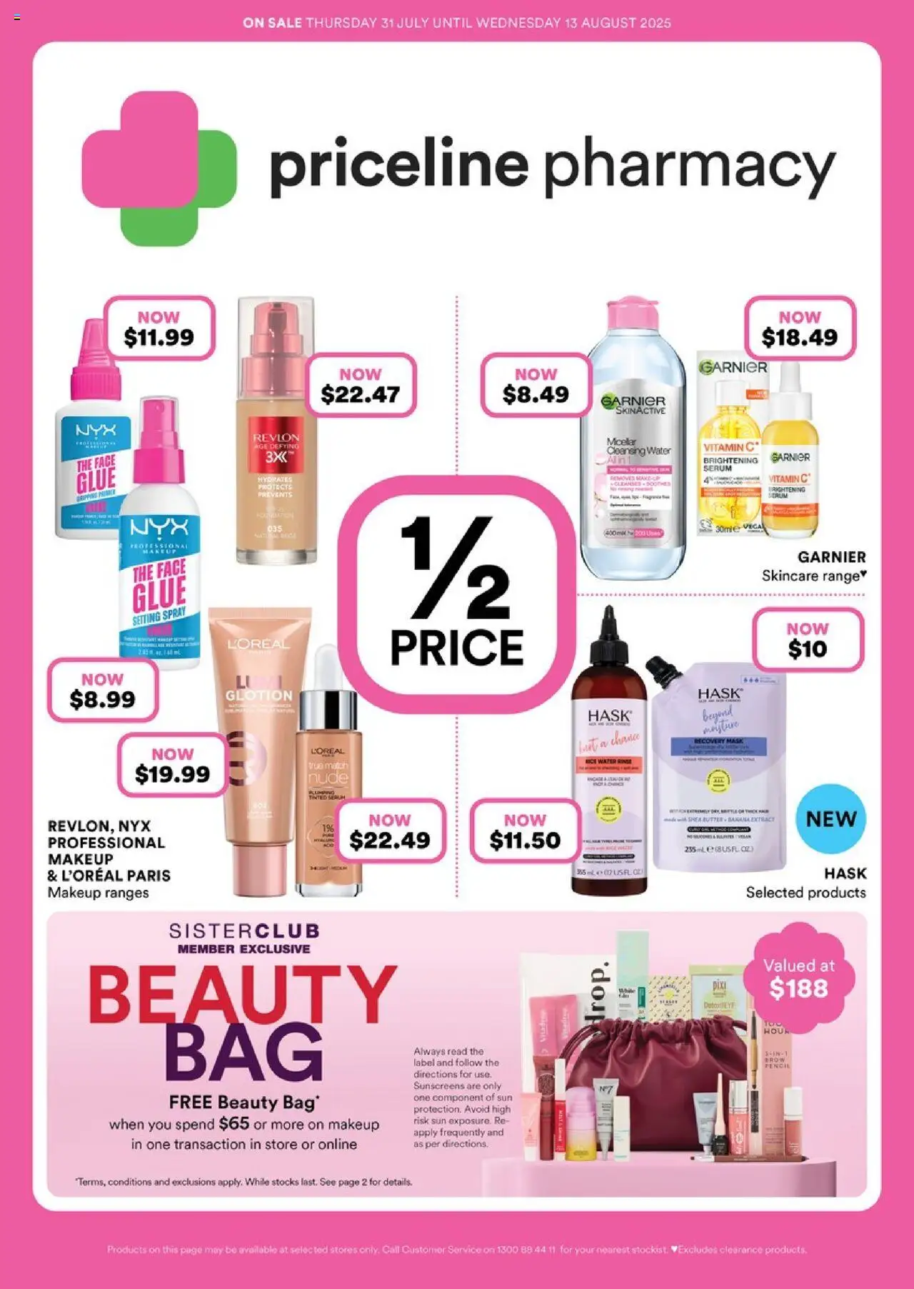 Priceline Pharmacy catalogue valid from 31/07/2025 - page 1 - Mask, Makeup, Water, Glue, Bag, Pencil, Setting spray, Vitamin