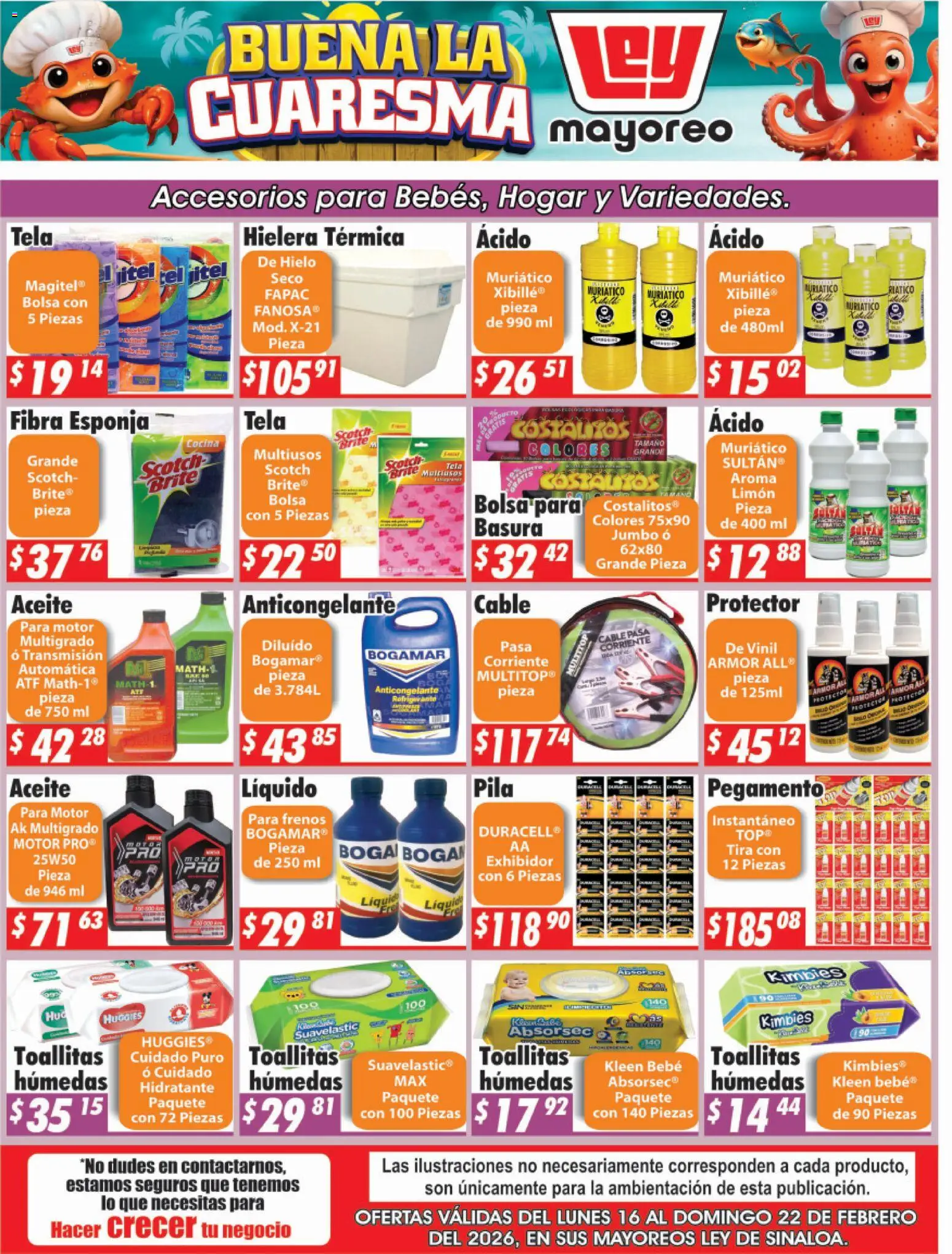 Vista previa las ofertas de la tienda Casa Ley - Folleto Sinaloa desde el 16/02/2026 - Limón, Hielera, Toallitas húmedas, Aceite, Esponja, Pila, Cable, Pegamento