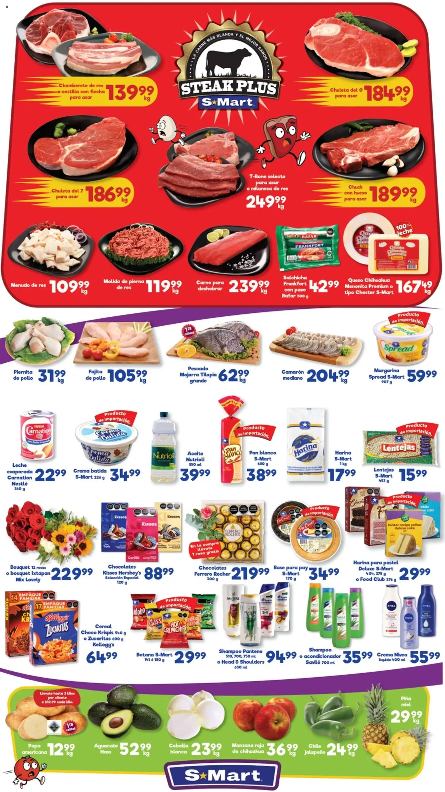 Vista previa las ofertas de la tienda S-Mart - Folleto Juárez desde el 13/02/2026 - Pollo, Pan, Leche, Carne, Pavo, Miel, Tilapia, Salchicha