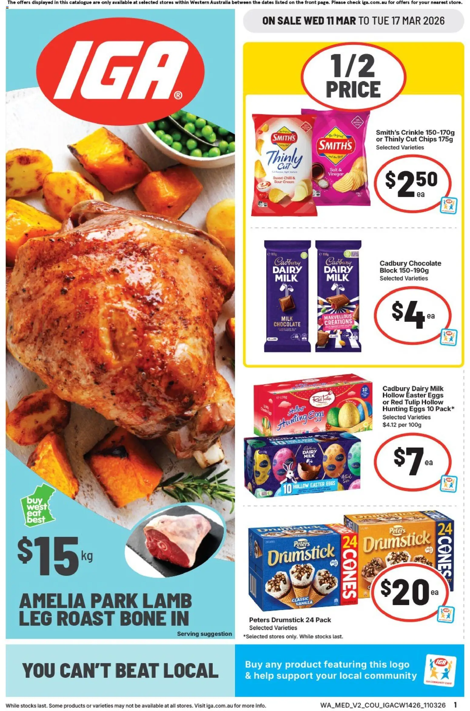 Preview of catalogue IGA catalogue NT/WA from shop IGA valid 11/03/2026 - Milk, Eggs, Chocolate, Lamb, Chips, Cream, Salt, Roast