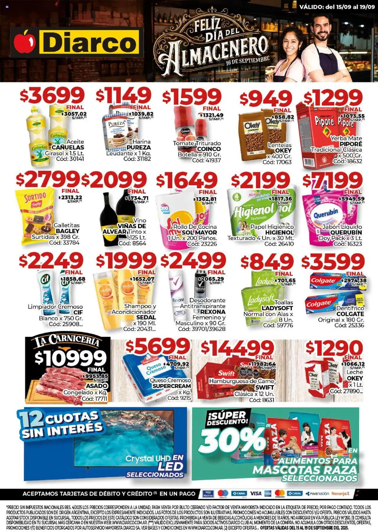 Diarco Ofertas Sur del 15/09/2025 Online - Hamburguesa, Pollo, Tomate, Galletitas, Leche, Alimentos, Desodorante, Limpiador