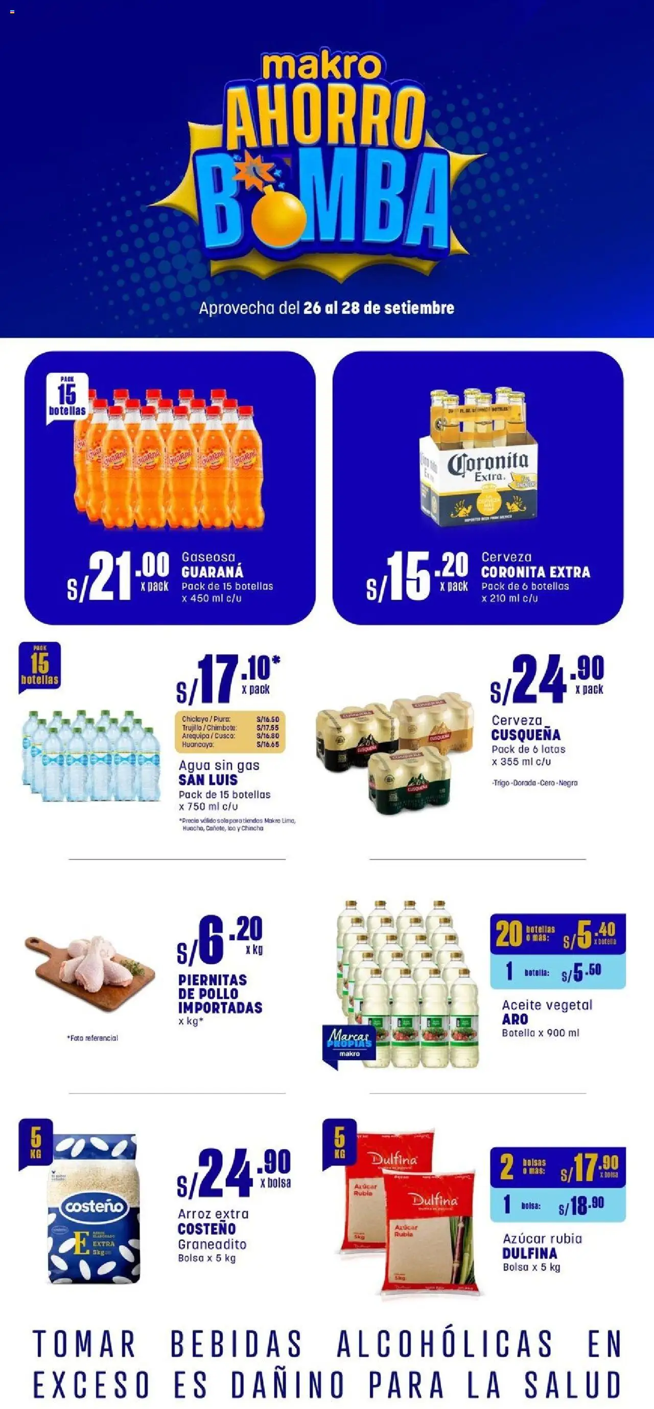 Makro Volante FDS #4 Septiembre (26/09/2025 - 28/09/2025) - ofertas de hoy - número de página 1 - Agua, Pollo, Cerveza, Arroz, Azúcar, Aceite, Bolsa, Bebidas