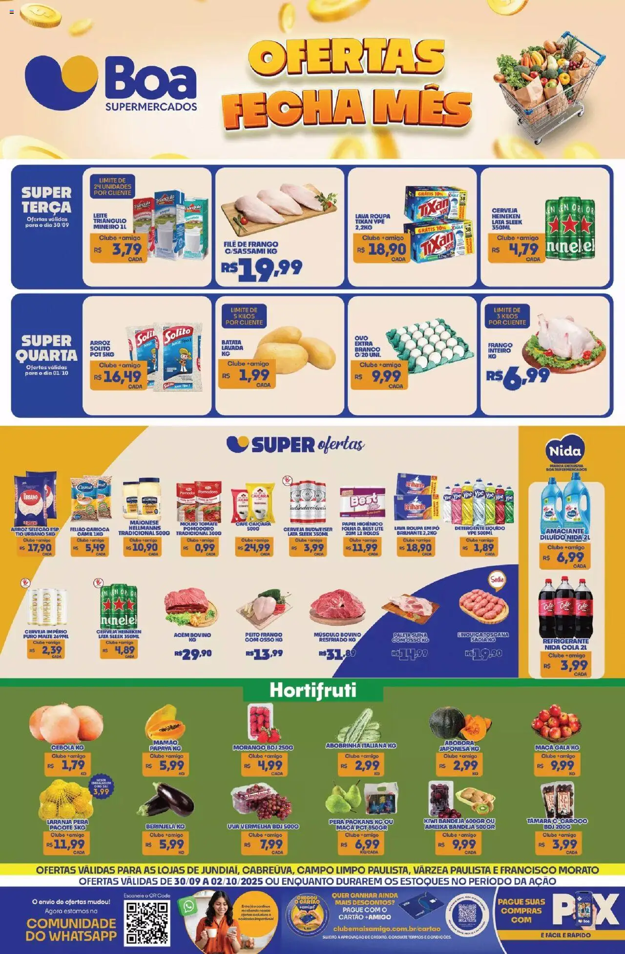 Boa Supermercados folheto "Ofertas da semana" válido a partir de 30/09/2025 - número de página 1 - Heineken, Kiwi, Sal, Abóbora, Frango, Refrigerante, Maionese, Cola