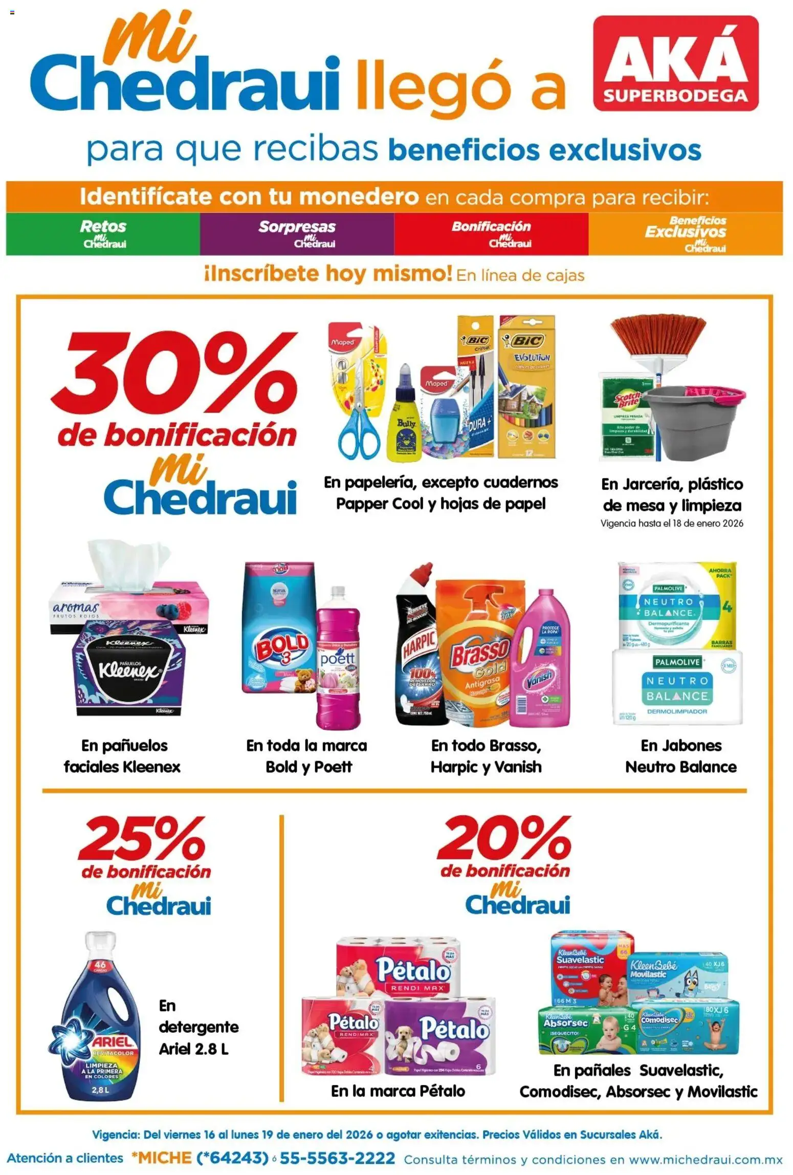 Vista previa las ofertas de la tienda Arteli - Folleto Bonificación Aká desde el 16/01/2026 - Ropa, Mesa, Pañales, Detergente, Cuadernos, Monedero