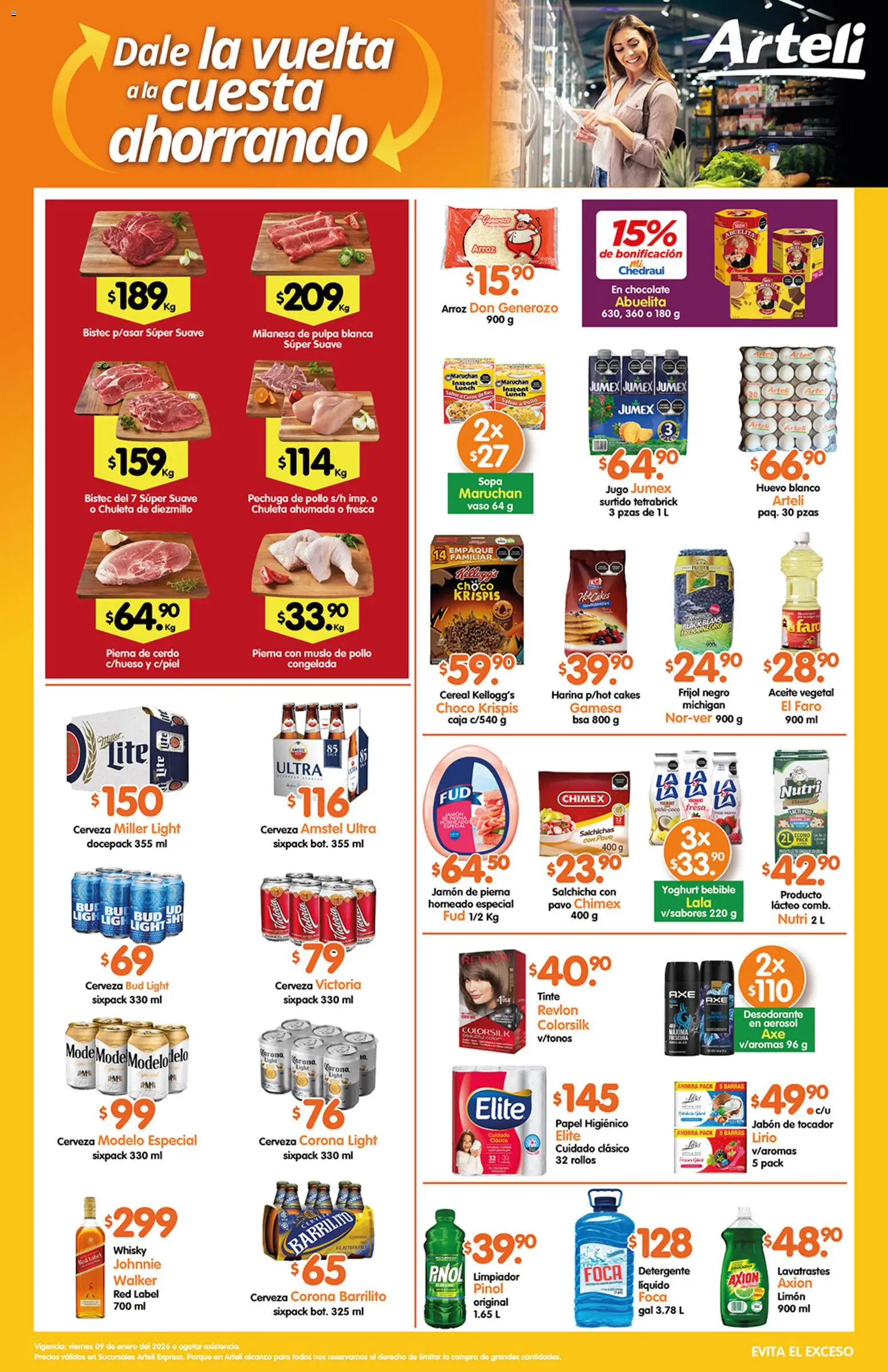 Vista previa las ofertas de la tienda Arteli - Folleto Express desde el 09/01/2026 - Whisky, Cerveza, Desodorante, Jugo, Arroz, Carne, Harina, Jamón