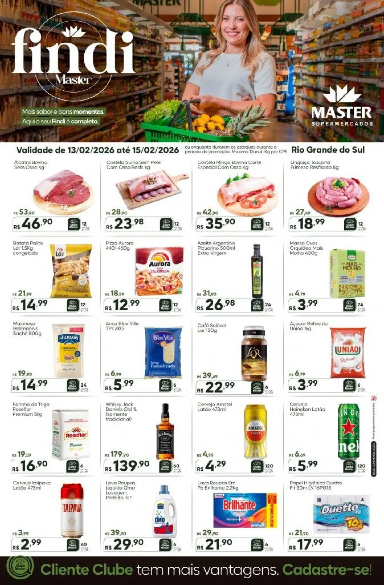 Pré-Visualização do folheto "Ofertas da semana" da loja Master válido a partir de 13/02/2026 - Cerveja, Arroz, Batata, Massa, Maionese, Papel higiênico, Alcatra, Farinha