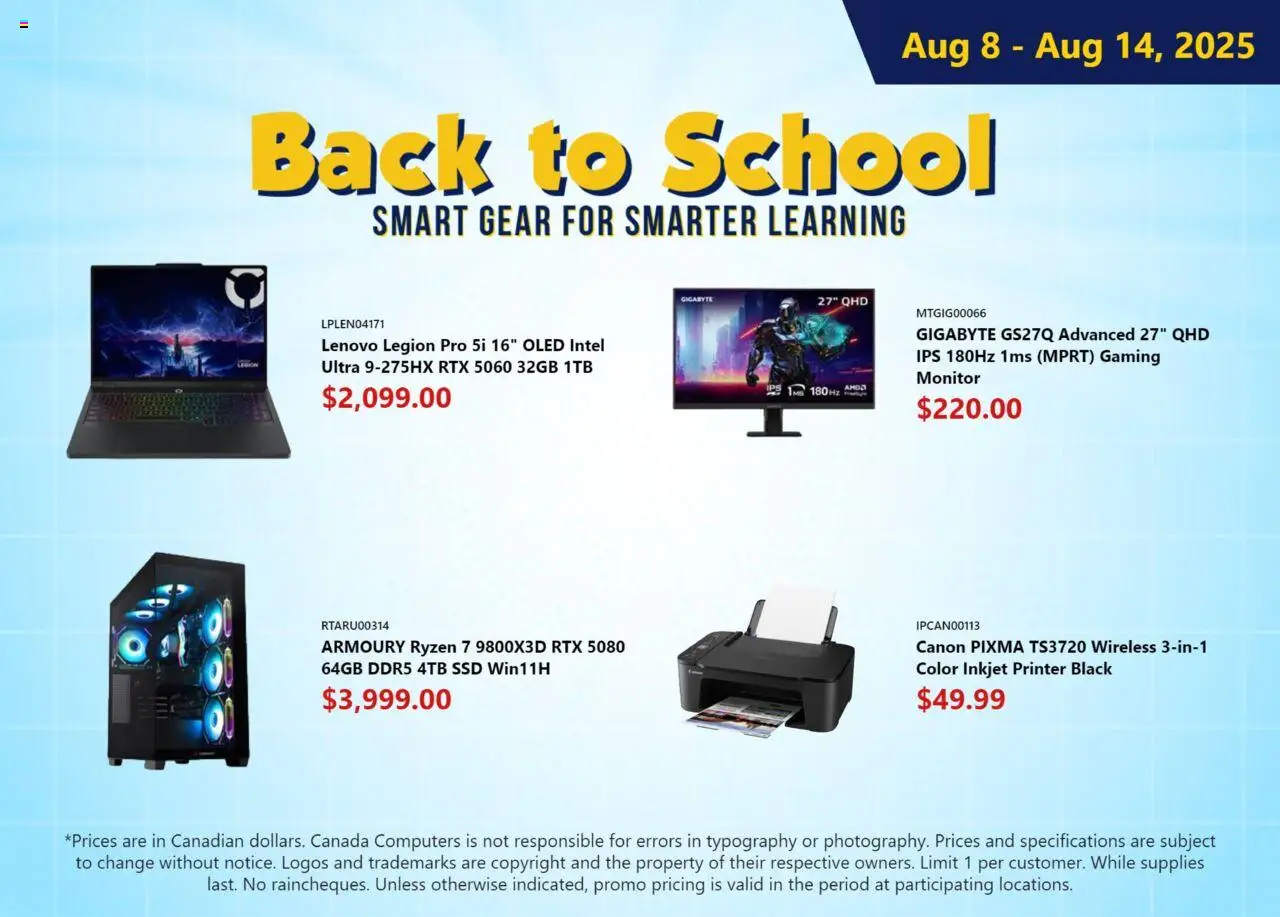 Canada Computers flyer valid from Aug 08, 2025 - page number 1 - Printer, Monitor
