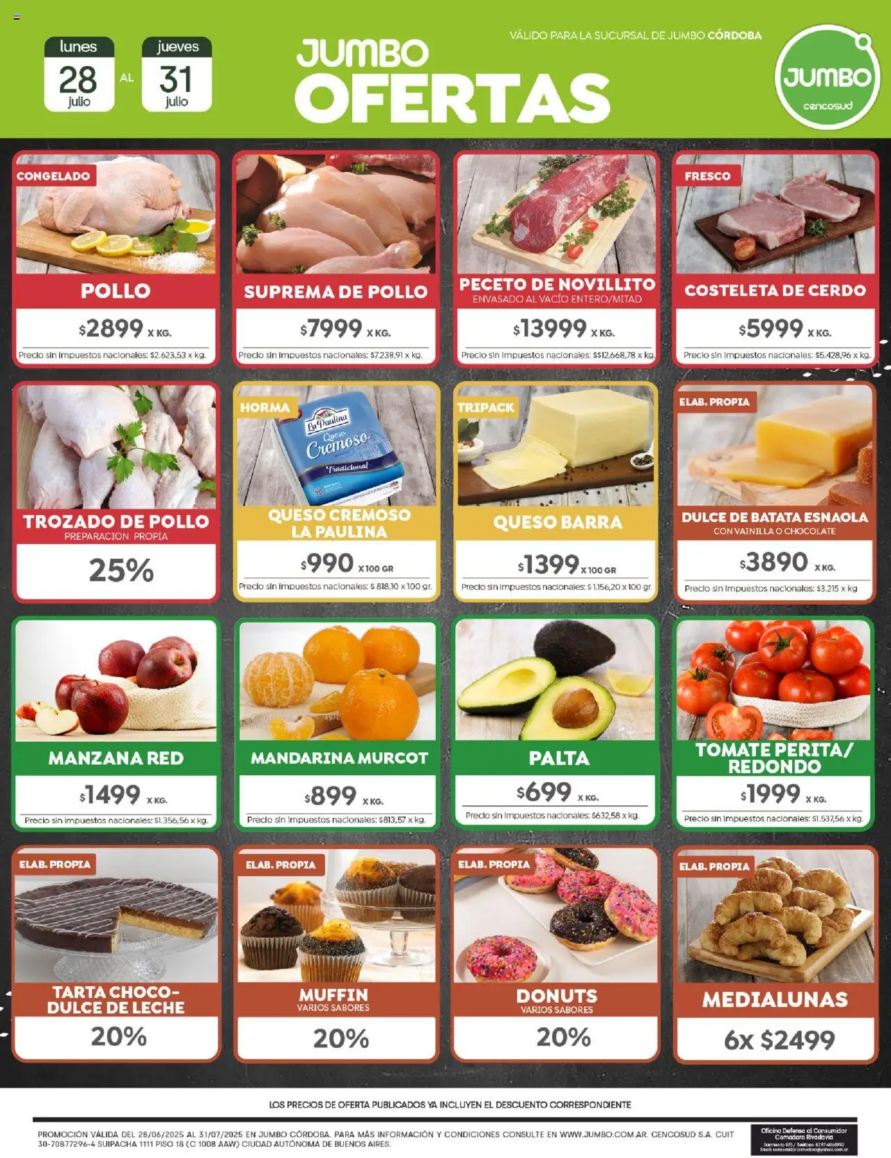 Jumbo Oferta | Córdoba del 28/07/2025 >> Catálogo - Vainilla, Pollo, Dulce, Manzana, Palta, Leche, Queso, Cerdo