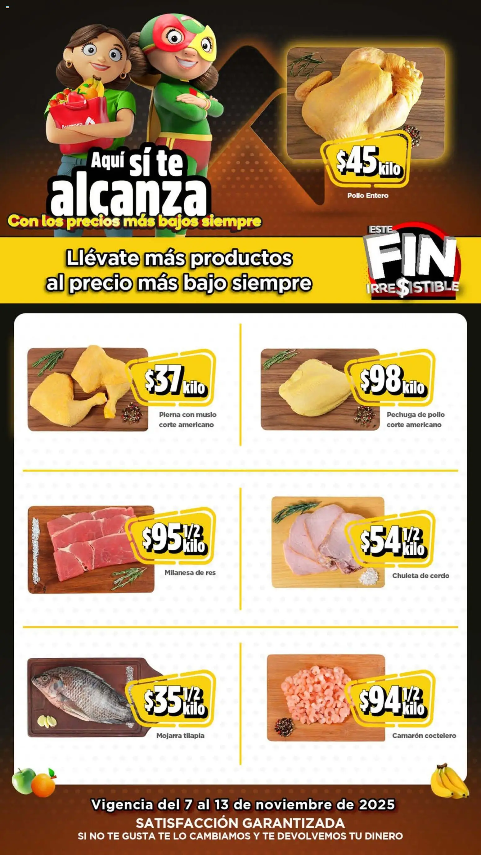 Vista previa las ofertas de la tienda Bodega Aurrerá - Buen Fin desde el 07/11/2025 - Pollo, Té, Cerdo, Tilapia, Milanesa, Res, Chuleta, Chuleta de cerdo