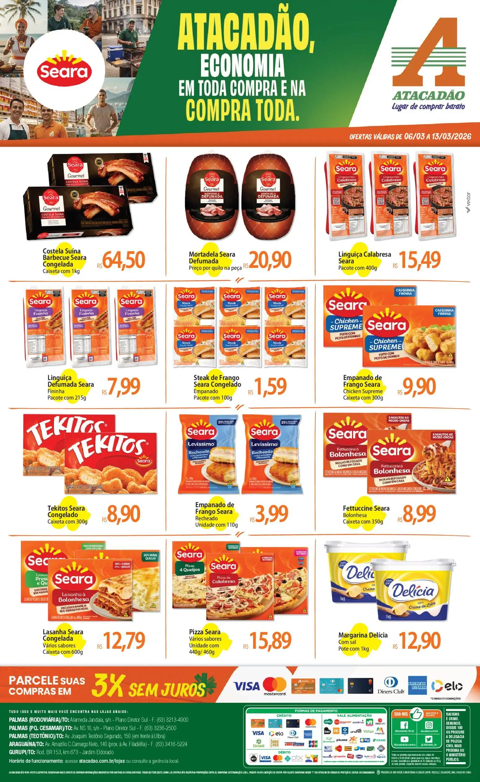 Pré-Visualização do folheto "Atacadão ofertas - TO" da loja Atacadão válido a partir de 06/03/2026 - Microondas, Pizza, Pá, Sal, Creme, Linguiça, Bandeja, Steak