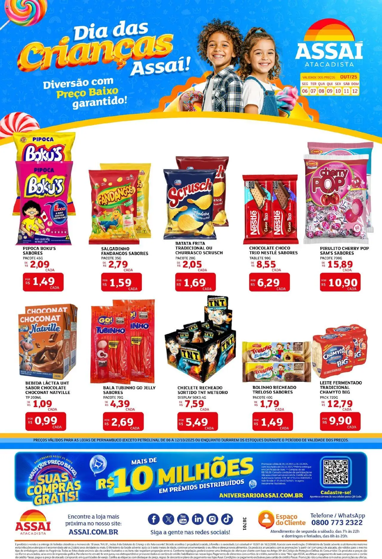 Pré-Visualização do folheto "Encarte - PE" da loja Assaí Atacadista válido a partir de 06/10/2025 - Celular, Telefone, Chocolate, Bebidas, Pipoca, Leite, Batata, Bala