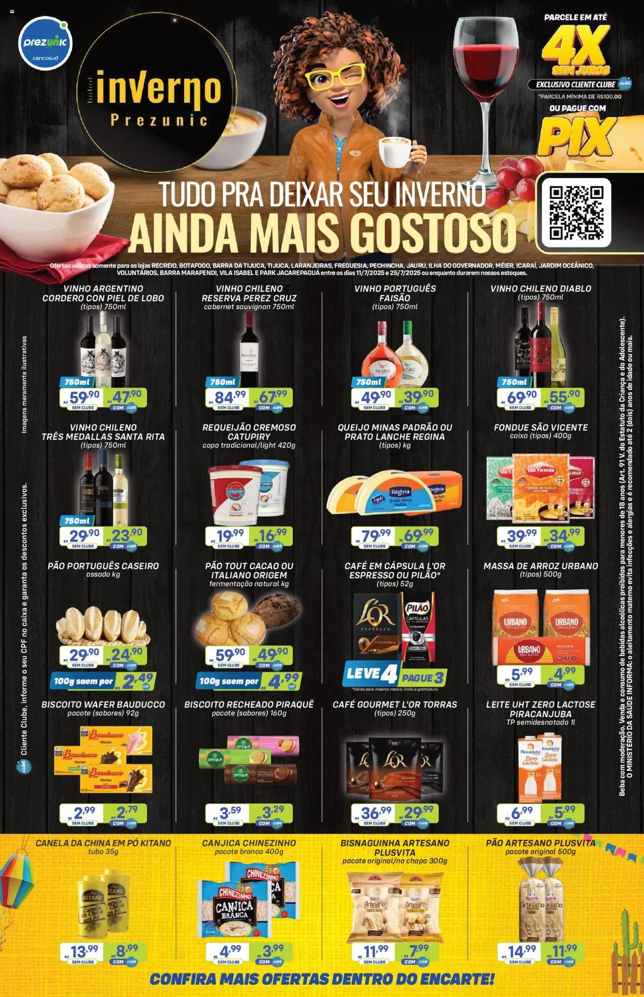Prezunic folheto "Encarte Inverno" válido a partir de 11/07/2025 - número de página 1 - Cápsulas, Bebidas, Leite, Pão, Vinho, Arroz, Massa, Biscoito recheado