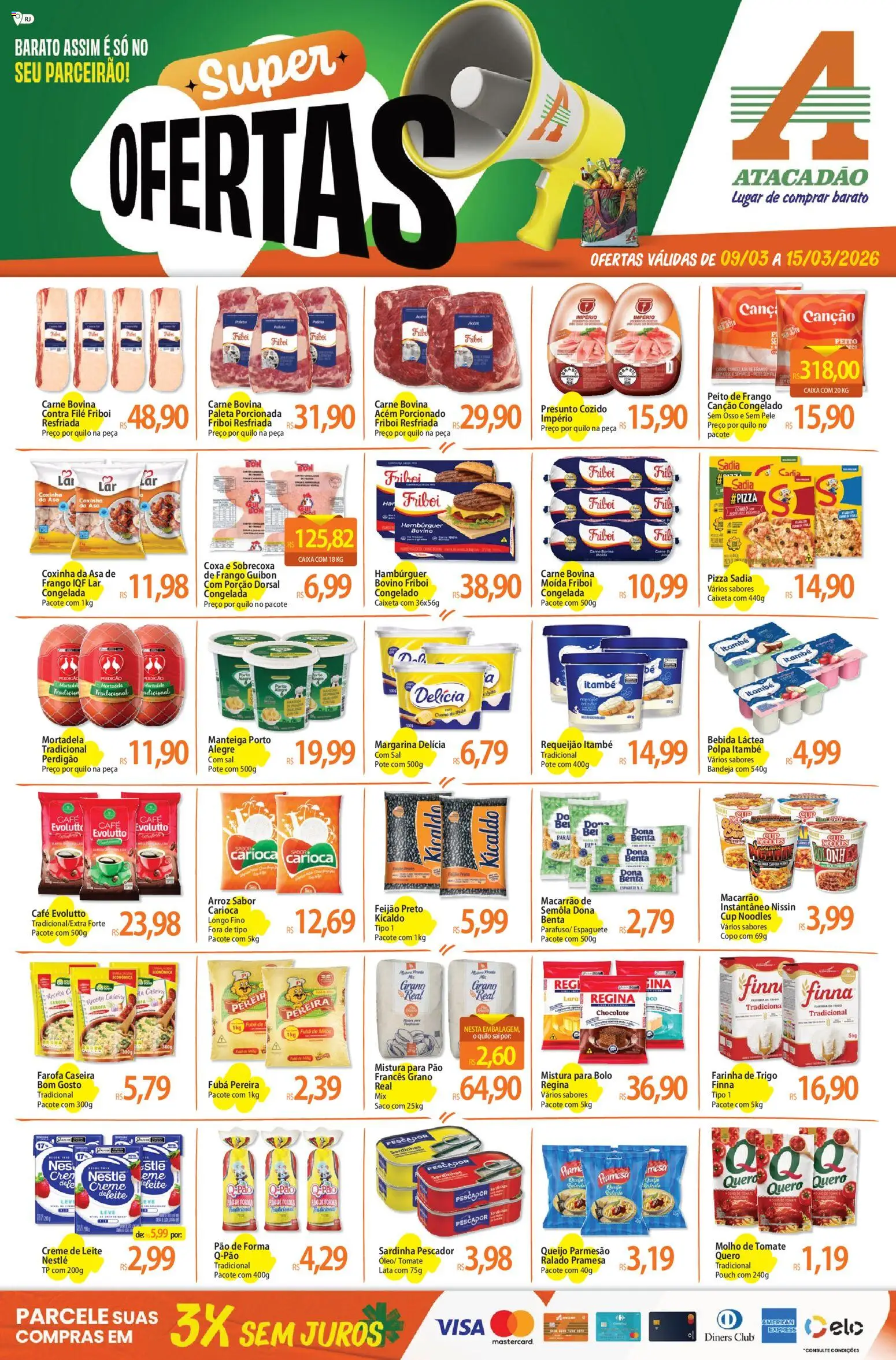 Pré-Visualização do folheto "Atacadão ofertas - RJ" da loja Atacadão válido a partir de 09/03/2026 - Bolo, Chocolate, Pão, Arroz, Queijo, Peito de frango, Farinha, Margarina