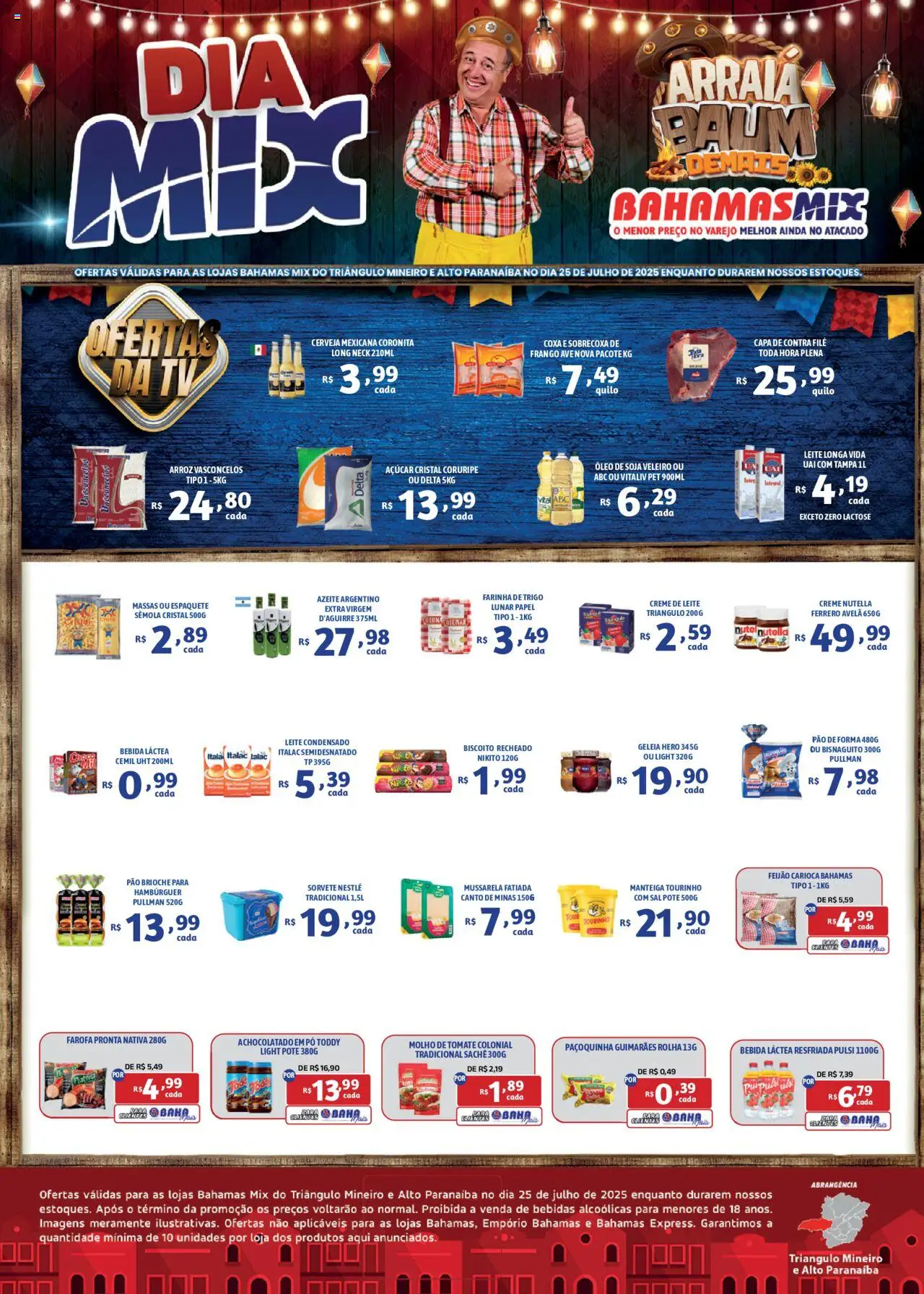 Bahamas Mix folheto "Ofertas Dia Mix" válido a partir de 25/07/2025 - número de página 1 - Leite longa vida, Pó, Manteiga, Óleo, Arroz, Tv, Creme de leite, Farofa