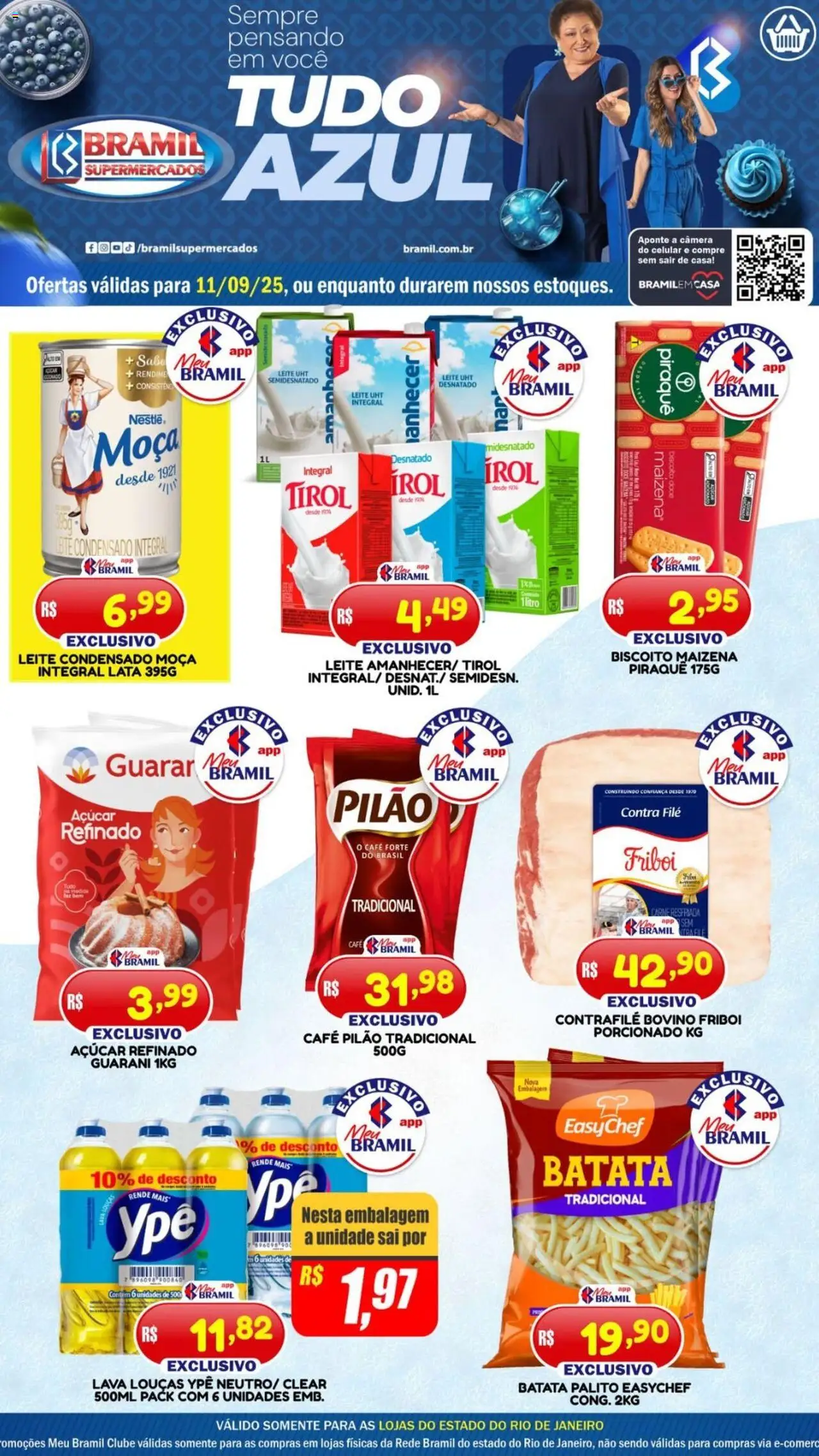 Bramil Supermercados folheto "Ofertas do Dia" válido a partir de 11/09/2025 - número de página 1 - Celular, Café, Câmera, Biscoito, Leite, Carne, Batata, Café pilão