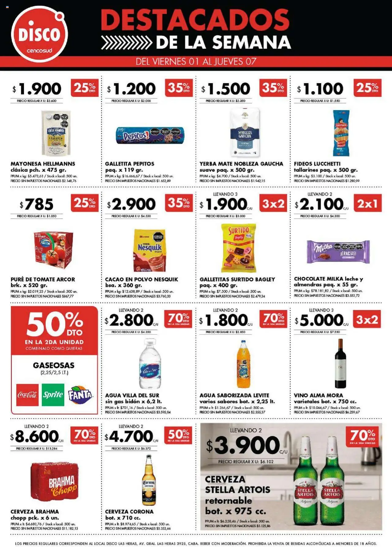 Disco Destacados del 01/08/2025 Online - Disco, Bebidas, Yerba, Leche, Fideos, Almendras, Cacao, Fanta