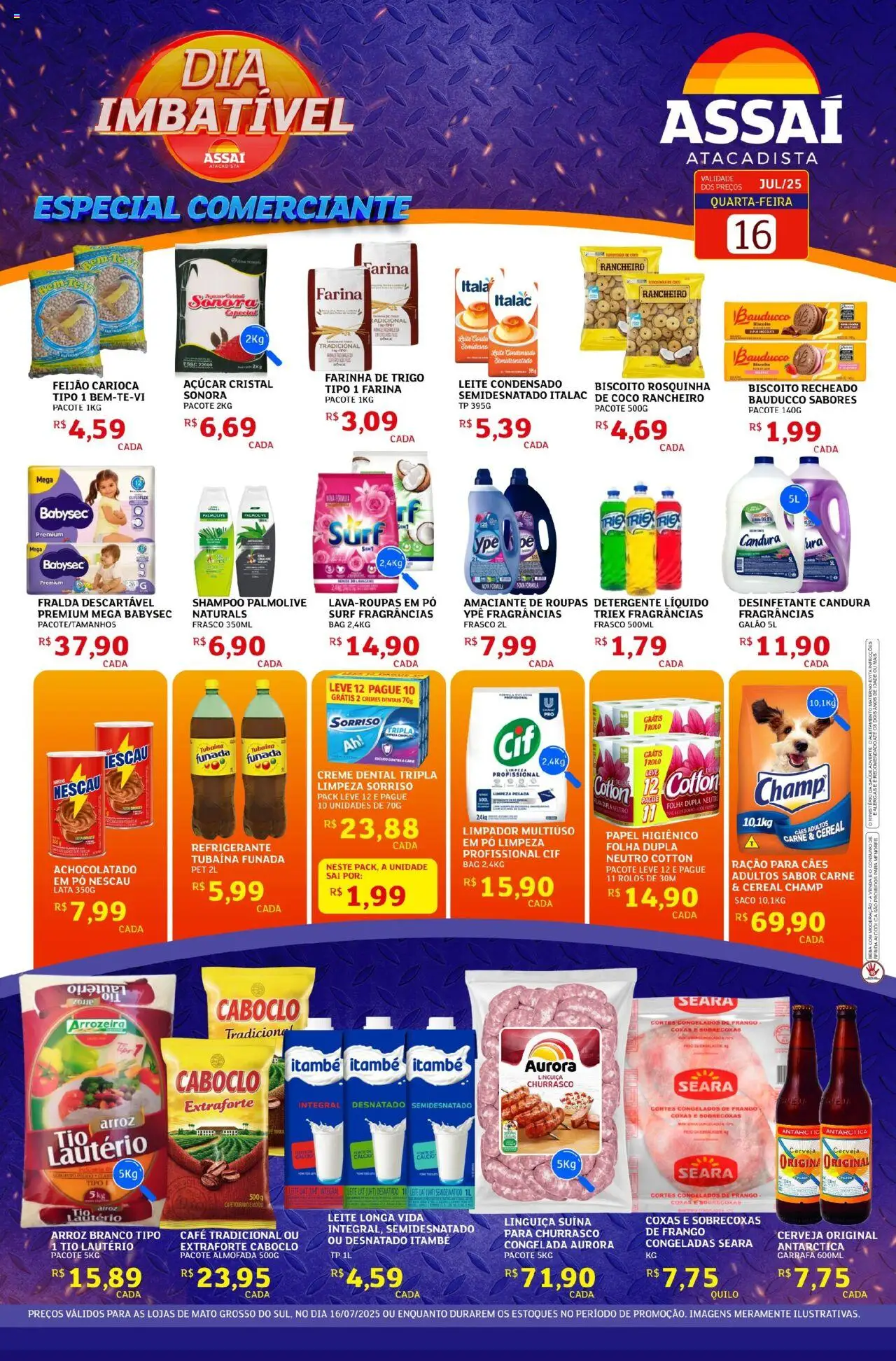 Assaí Atacadista folheto "Encarte - MS" válido a partir de 16/07/2025 - número de página 1 - Nescau, Detergente, Linguiça, Leite, Creme, Rosquinha, Biscoito recheado, Papel higiênico